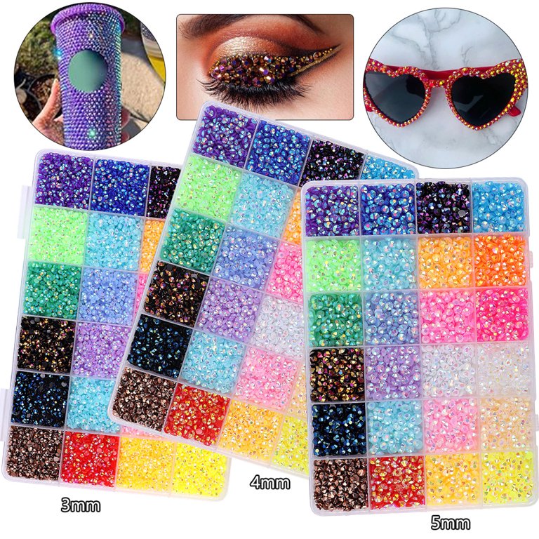 WOVTE 15200Pcs Resin Jelly Rhinestones for Crafting Bedazzling, Multicolor 4mm Flatback Gems for Crafts Clothes Tumblers Shoes Nails, Flat Back Mixed Color Bulk Bedazzler Kit Jewels