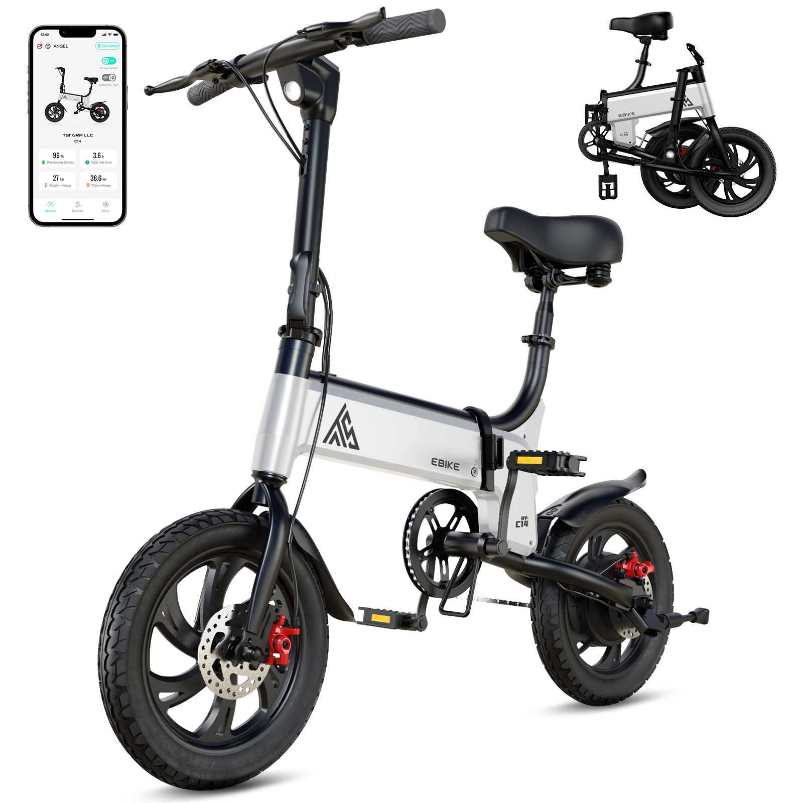 thumbnail video image 2 of Folding Electric Bike for Adults and Teens – 14" E-Bike with 750W Peak Motor, 20 MPH Speed, 20 Mile Range, 36V/7.8Ah Battery, LED Display & App Control – UL2849 Certified Foldable Ebike, 2 of 10