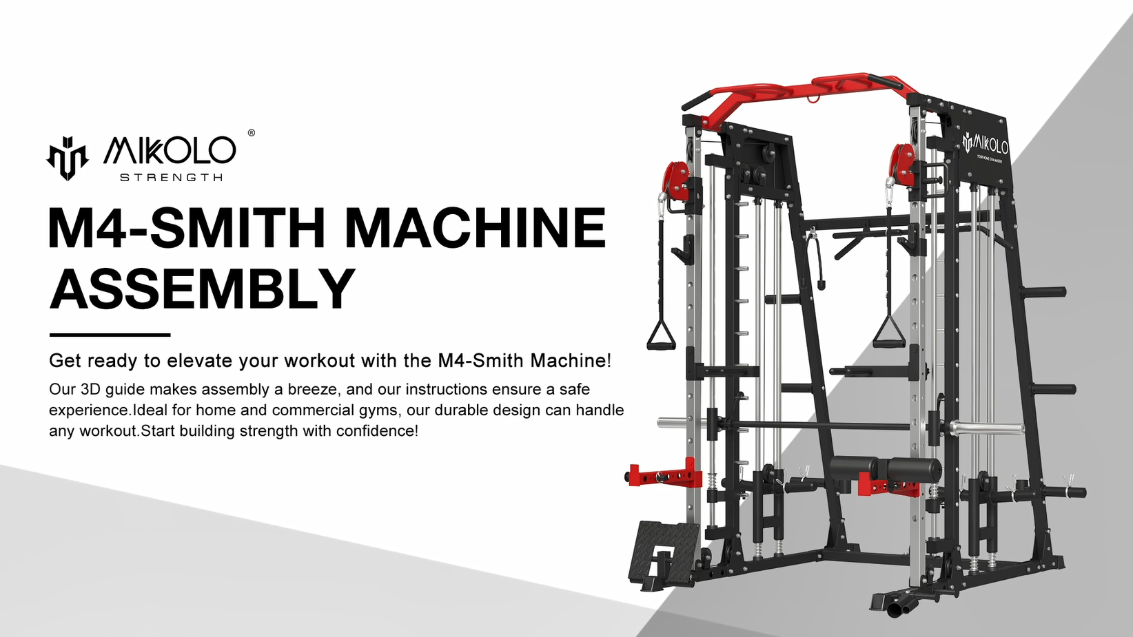 thumbnail video image 2 of Mikolo M4 All-In-One Smith Machine Home Gym Package, 2200 lbs Power Rack Cage with Cable Crossover, 360° Landmine, Barbell Holders and Other Attachments, Total Body Strength Training Cage, 2 of 13