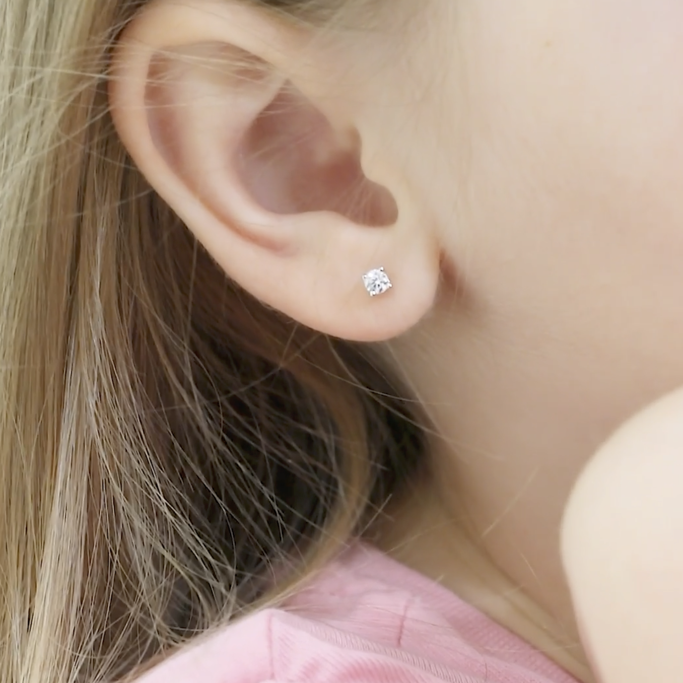 thumbnail video image 2 of Hypoallergenic 925 Sterling Silver 2mm CZ Stud Solitaire Baby Toddler Earrings, 2 of 7