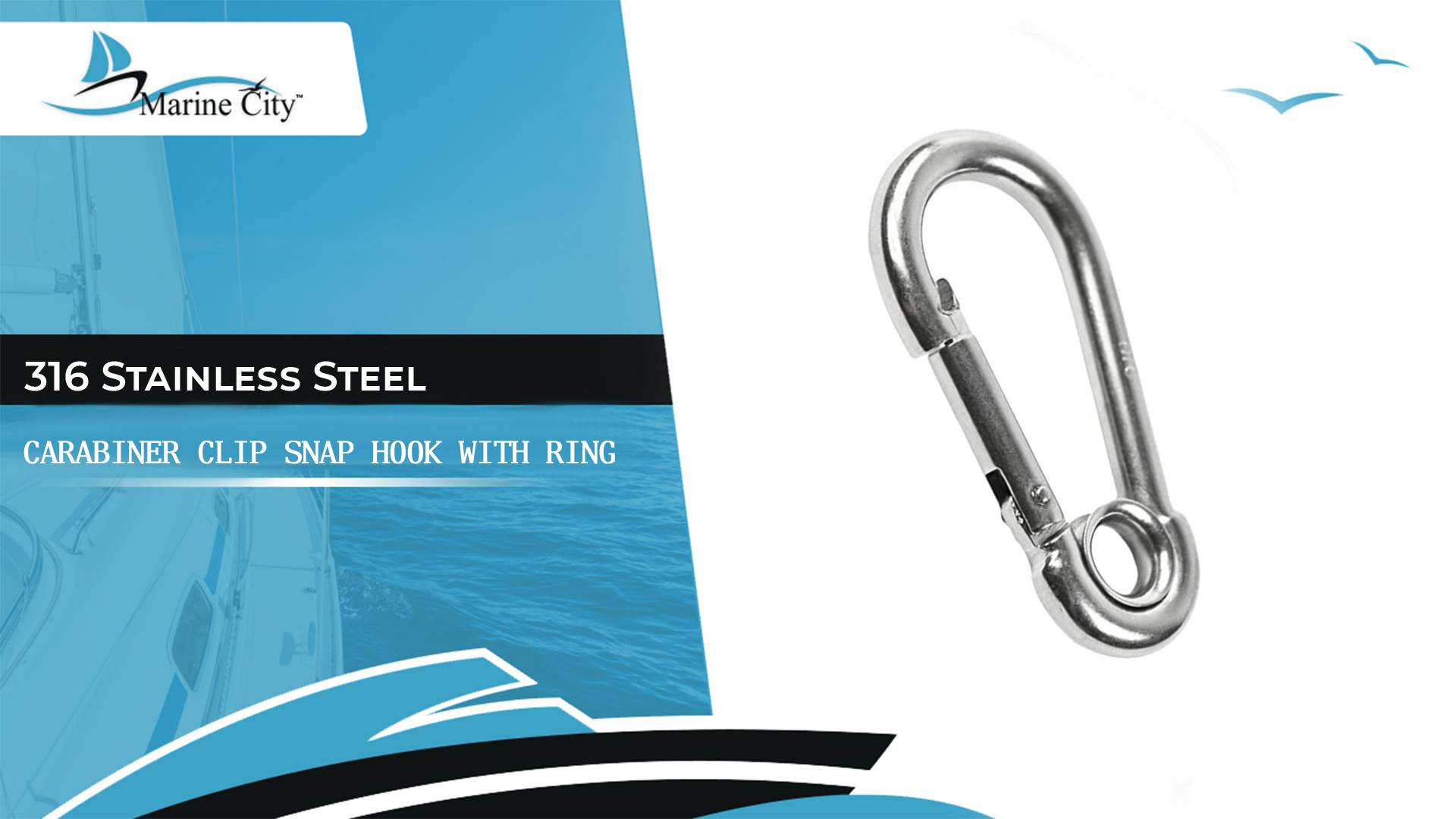 thumbnail video image 2 of MARINE CITY Carabiner Clip Snap Hook with Ring  3-1/8 Inches 316 Stainless Steel, Rustproof & Heavy Duty, Ideal for Climbing, Fishing, Hiking, Boating, Sailing, Camping Pack of 10, 2 of 8