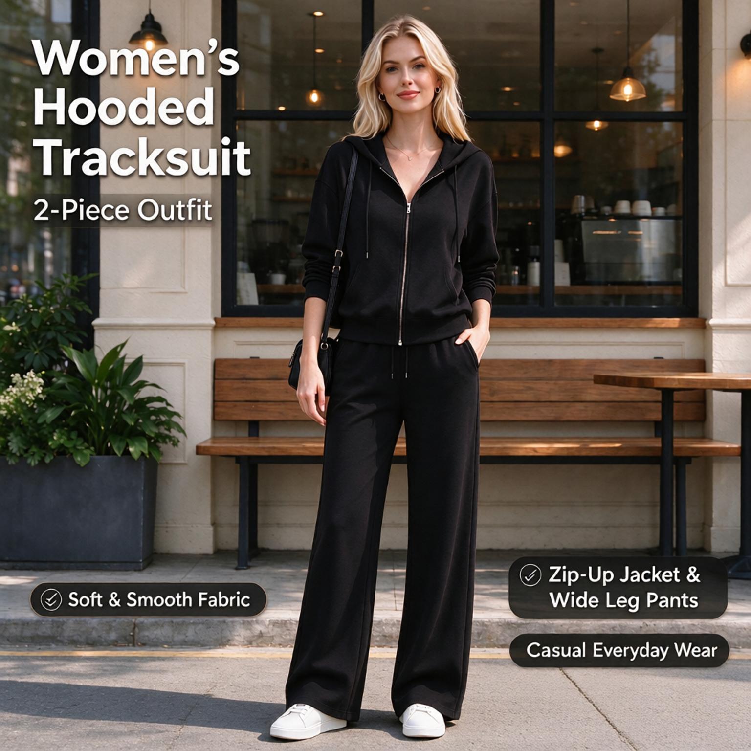 thumbnail video image 2 of Sweat Suits for Women Winter Sets full Zipper on Tops Solid Color Hoodie with Pockets Casual Jogger Pants Fall Lounge Wear Loose Fit 2 Piece Sets, 2 of 9