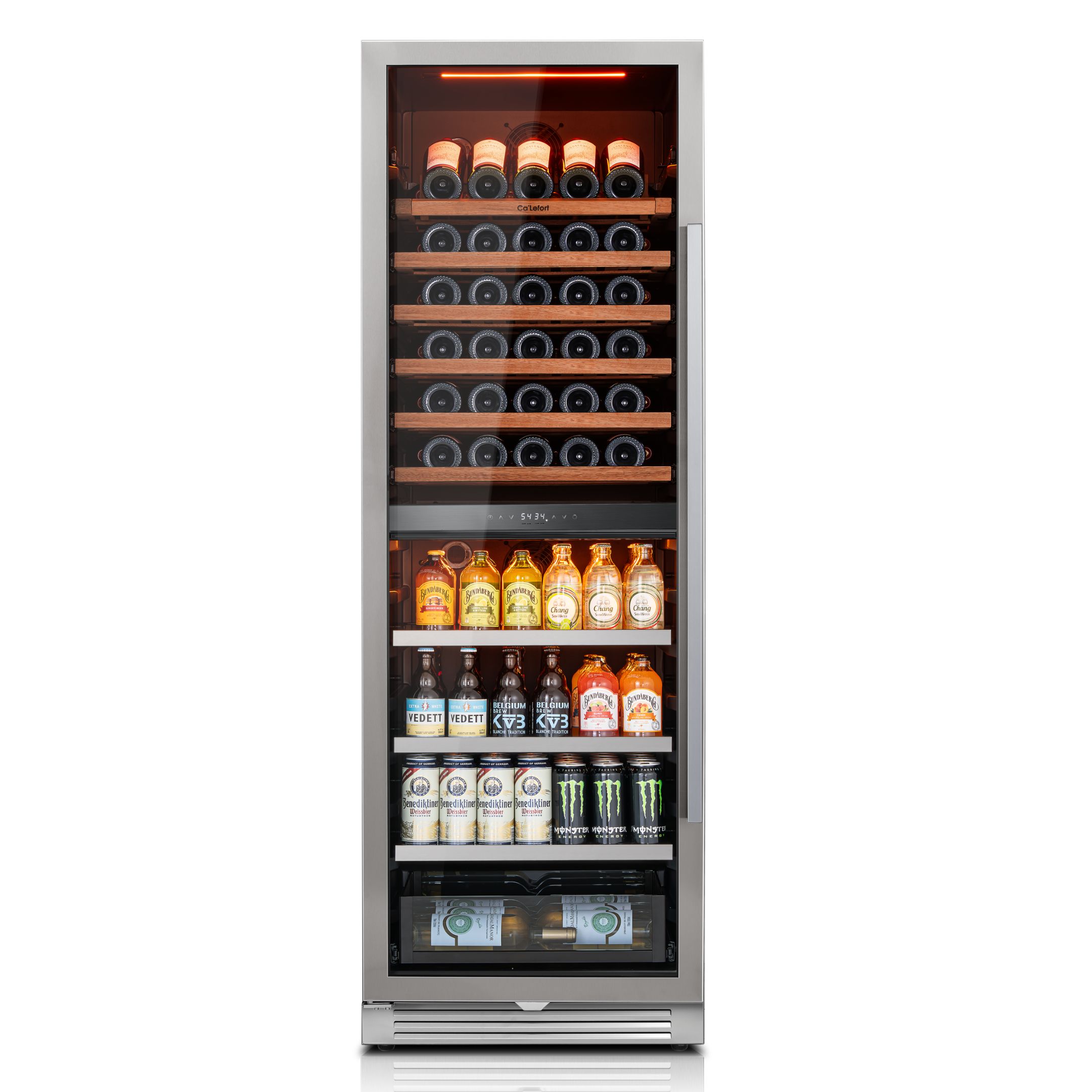 thumbnail video image 2 of Ca'Lefort 24 inch Wine and Beverage Refrigerator Dual Zone 77 Bottle + 177 Can Fridge with Stainless Steel Glass Door for Bar & Home, Freestanding/Built-In, 2 of 13