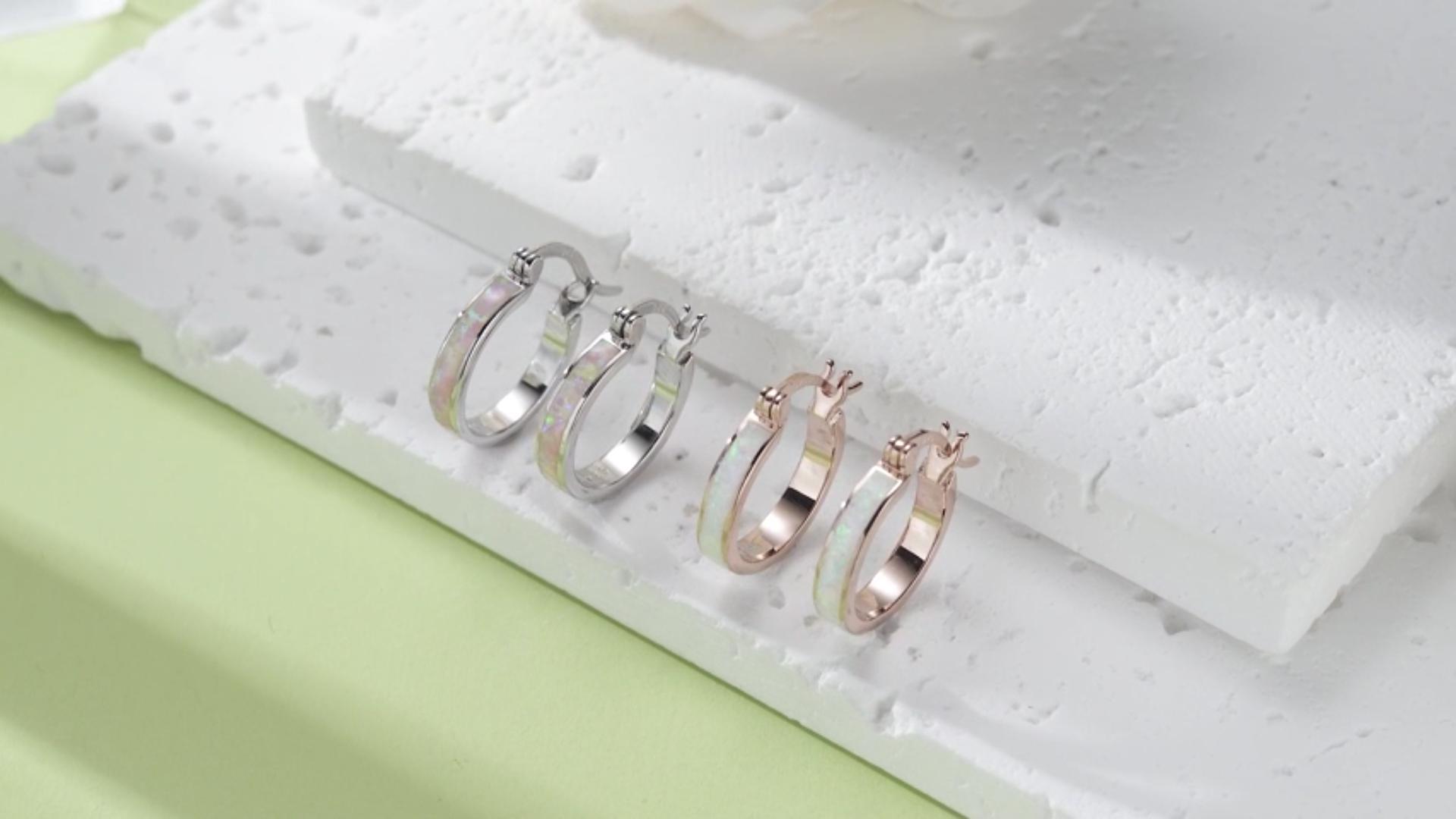 thumbnail video image 2 of Coachuhhar Opal Hoop Earrings for Women 925 Sterling Silver Hypoallergenic Huggie Earrings Tiny Cartilage Earrings Mini Hoops Earrings Small Earrings Opal Jewelry for Mother's Day, 2 of 7