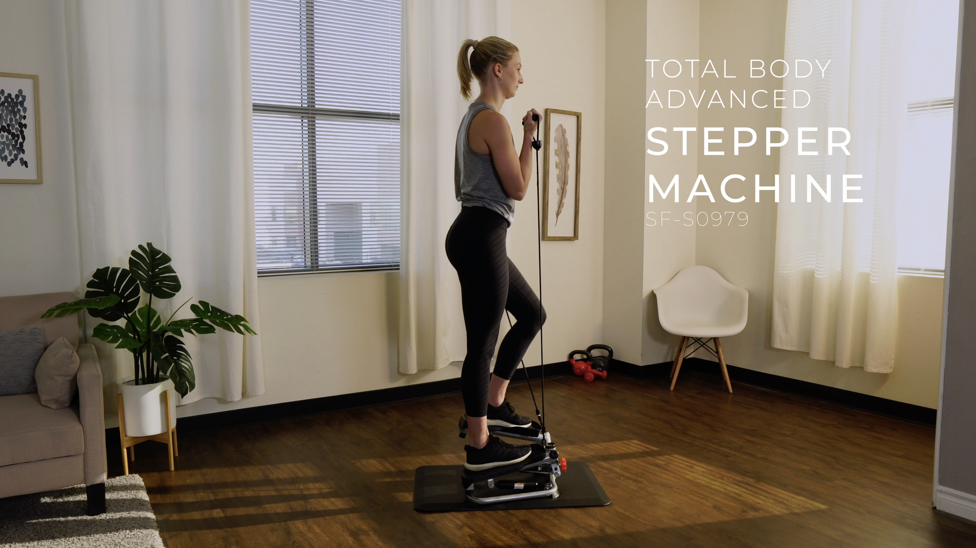thumbnail video image 2 of Sunny Health & Fitness Advanced Exercise Mini Stair Stepper, Twister, Climber Machine with Resistance Bands, SF-S0979, 2 of 12