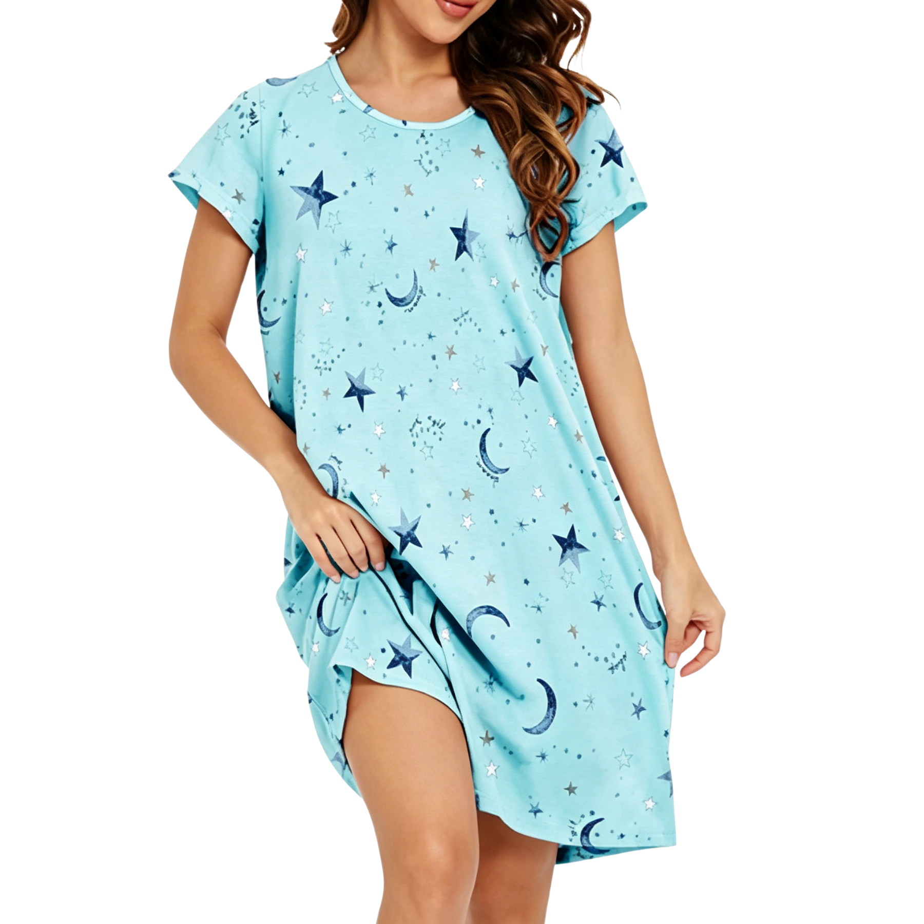 thumbnail video image 2 of Zando 2 Pack Womens Pajama Night Gowns Soft Comfy Summer Sleep Shirts Nightgowns for Women Summer Tie-Dye & Black Planet L, 2 of 7