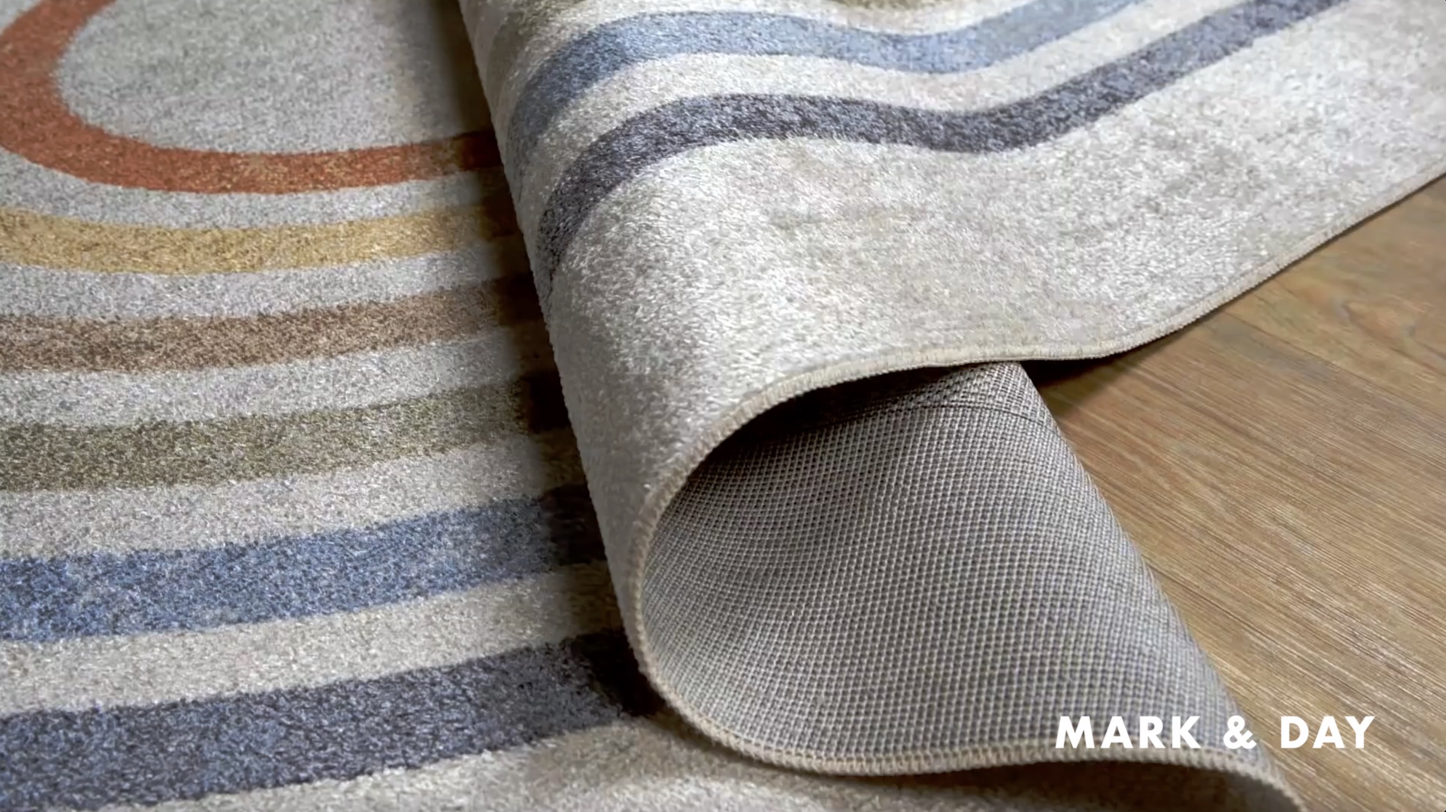 thumbnail video image 2 of Mark&Day Washable Rugs, 5x7 Eliot Modern Beige Area Rug, Beige Orange Blue Carpet for Living Room, Bedroom or Kitchen (5'3" x 7', Machine Washable), 2 of 7