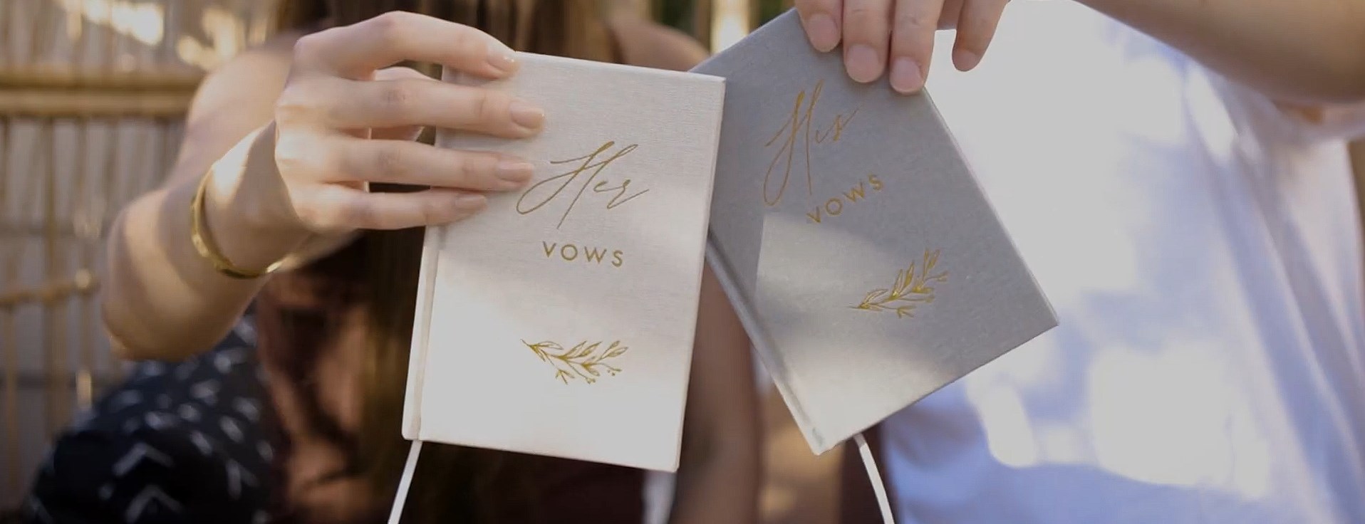 thumbnail video image 2 of MUUJEE His and Her Vow Books (Set of 2) - Grey and Ivory Gold Foil Embossed Notebook Journal for Wedding Ceremony Vow Renewal - Wedding Gift Ideas, 2 of 9