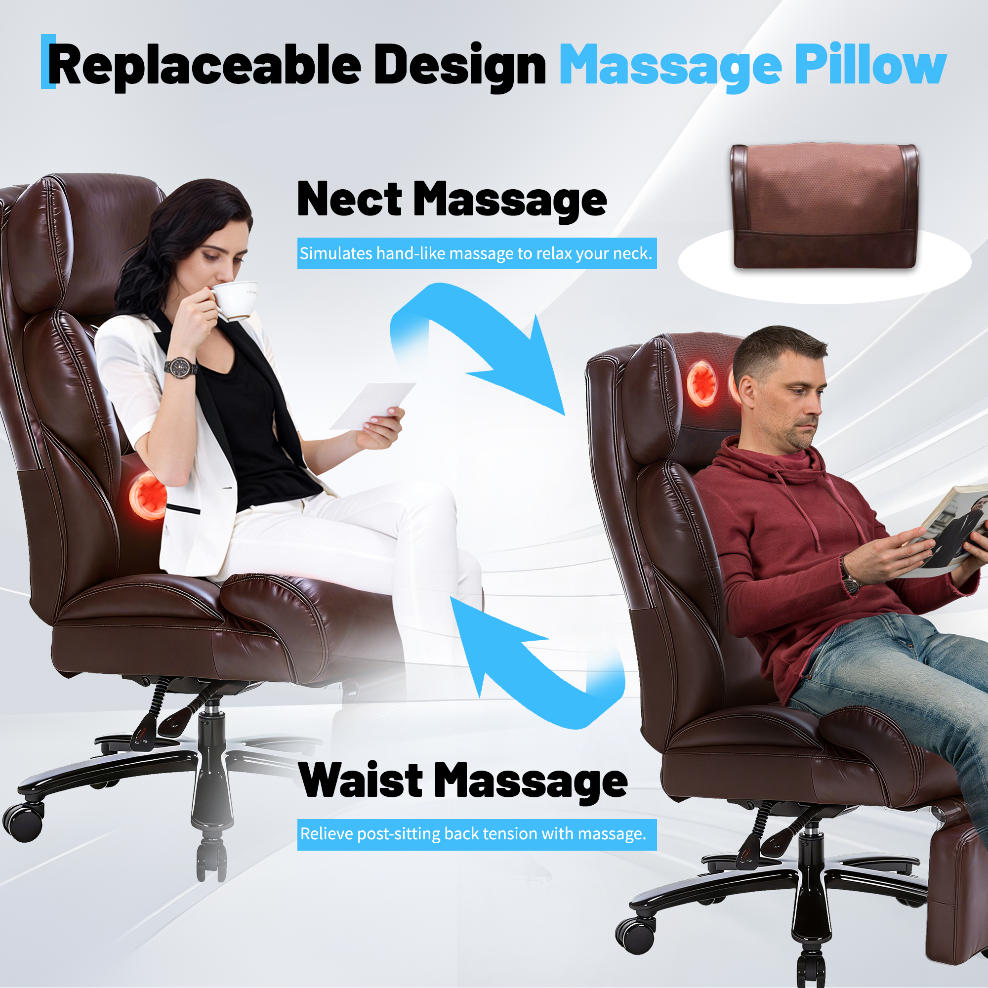 thumbnail video image 2 of 800LBS Relax Office Chair with Foot Support & 8-Zone Soothing Warmth for Larger Users, Big and Tall Ergonomic Executive Tilt Desk Chairs for Home Office Managerial Use, 2 of 7