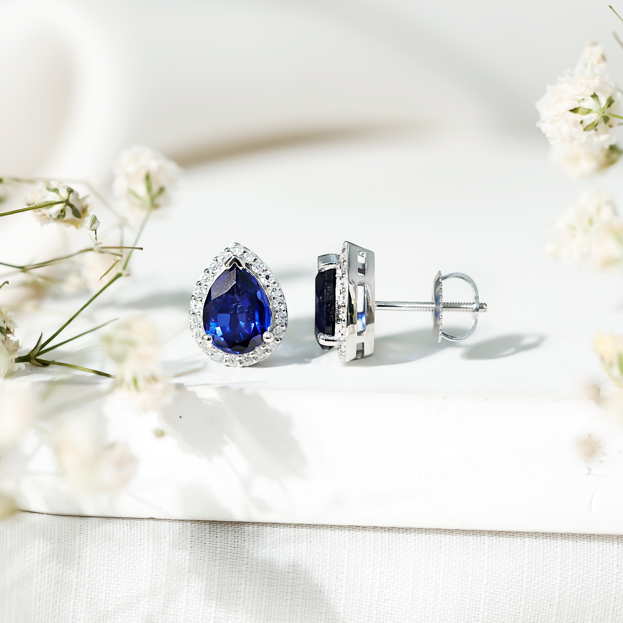 thumbnail video image 2 of Rosec Jewels - Lab Created Blue Sapphire Studs - Sterling Silver Sapphire Earrings Teardrop - September Birthstone - Ready to Gift for Valentines, 2 of 8