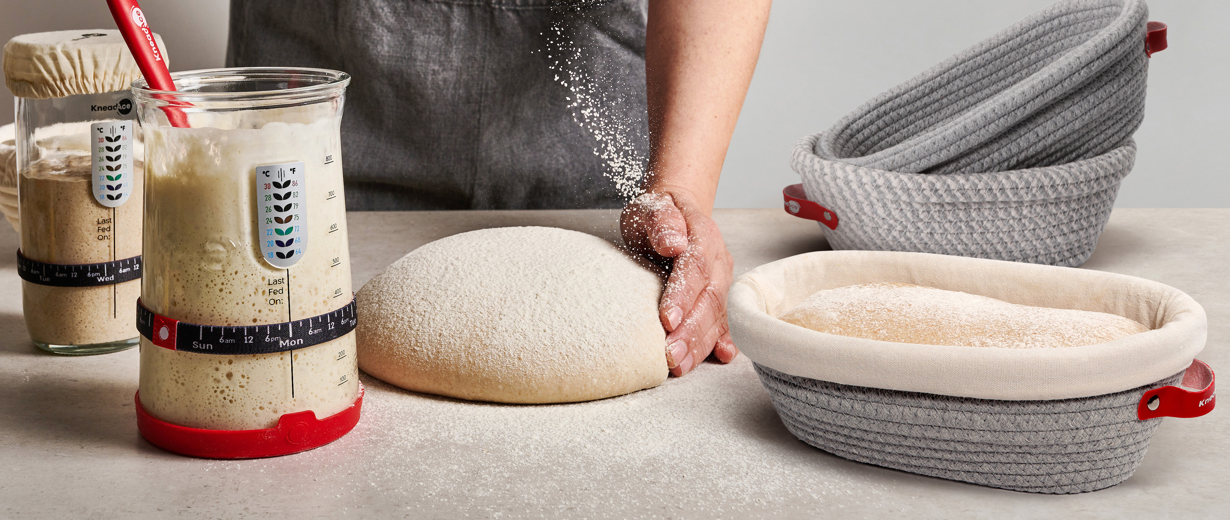 thumbnail video image 2 of KneadAce Pro Sourdough Starter Jar and Spatula Thermometer Tracker Band 34 oz Glass Sourdough Starter Kit, 2 of 10