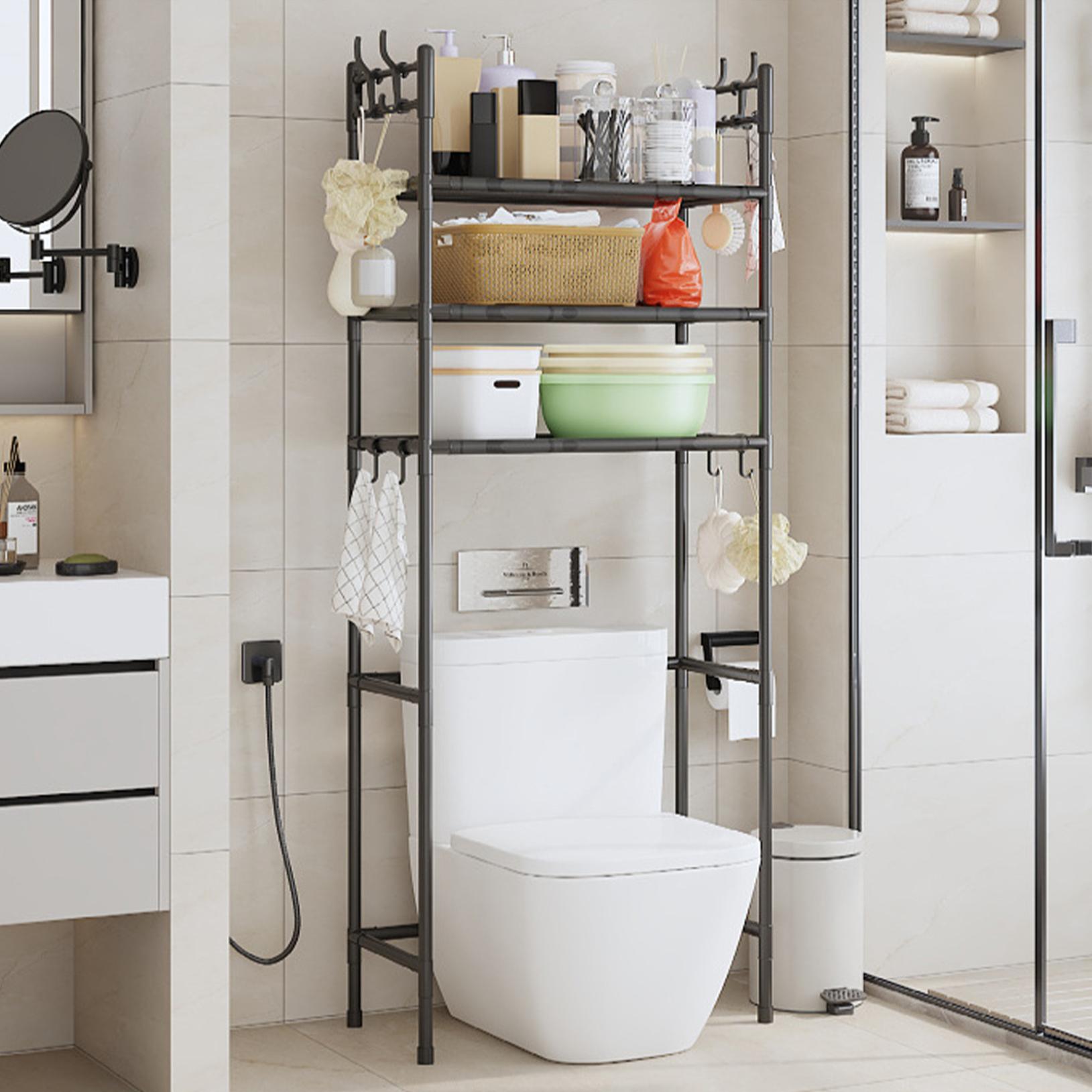 thumbnail video image 2 of Clearance! Over The Toilet Storage Shelf, 3-Tier Above Toilet Storage Organizer Rack with Hooks, Freestanding Bathroom Tower Shelf Unit for Small Space, No Rust, Easy to Assemble, on Clearance Black, 2 of 9