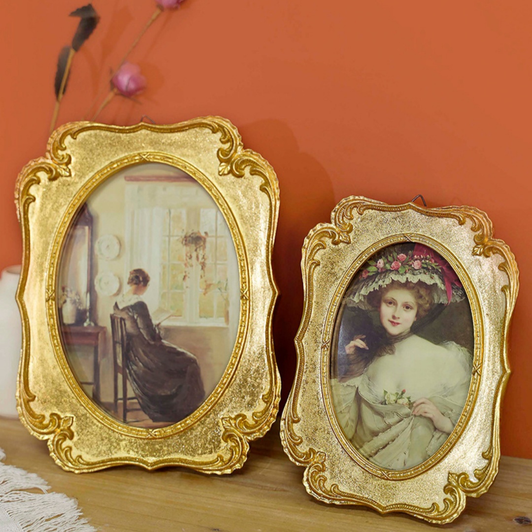 thumbnail video image 2 of 4x6 Vintage Oval Picture Frame Antique Gold Photo Frame Tabletop and Wall Mount Display Vintage Wall Decor Ornate Home Decor, 2 of 7