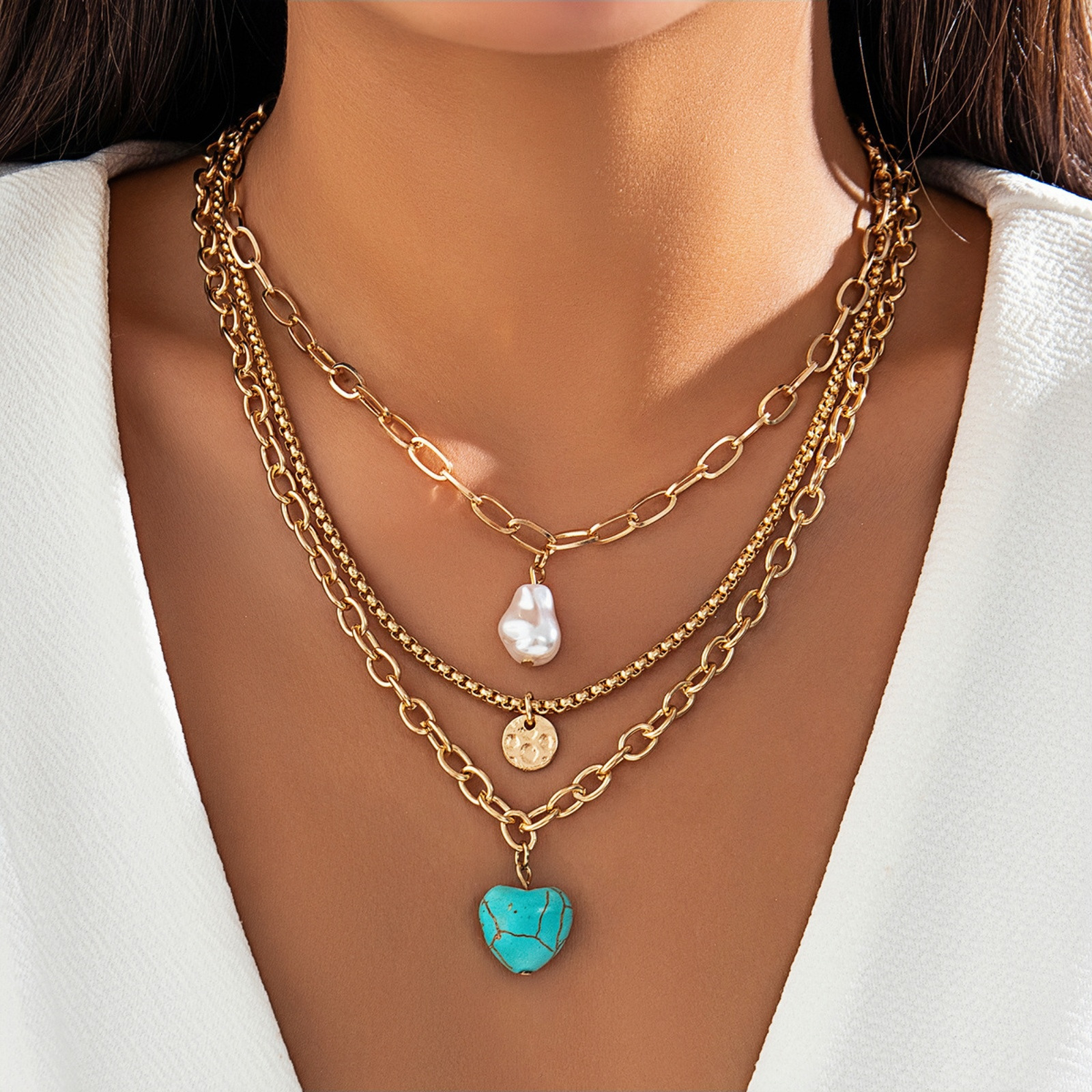 thumbnail video image 2 of Midir&Etain Layered Necklaces For Women Western Turquoise Necklaces For Women Boho Jewelry Cowboy Cowgirl Necklaces Vintage Bohemian Accessorie, 2 of 7