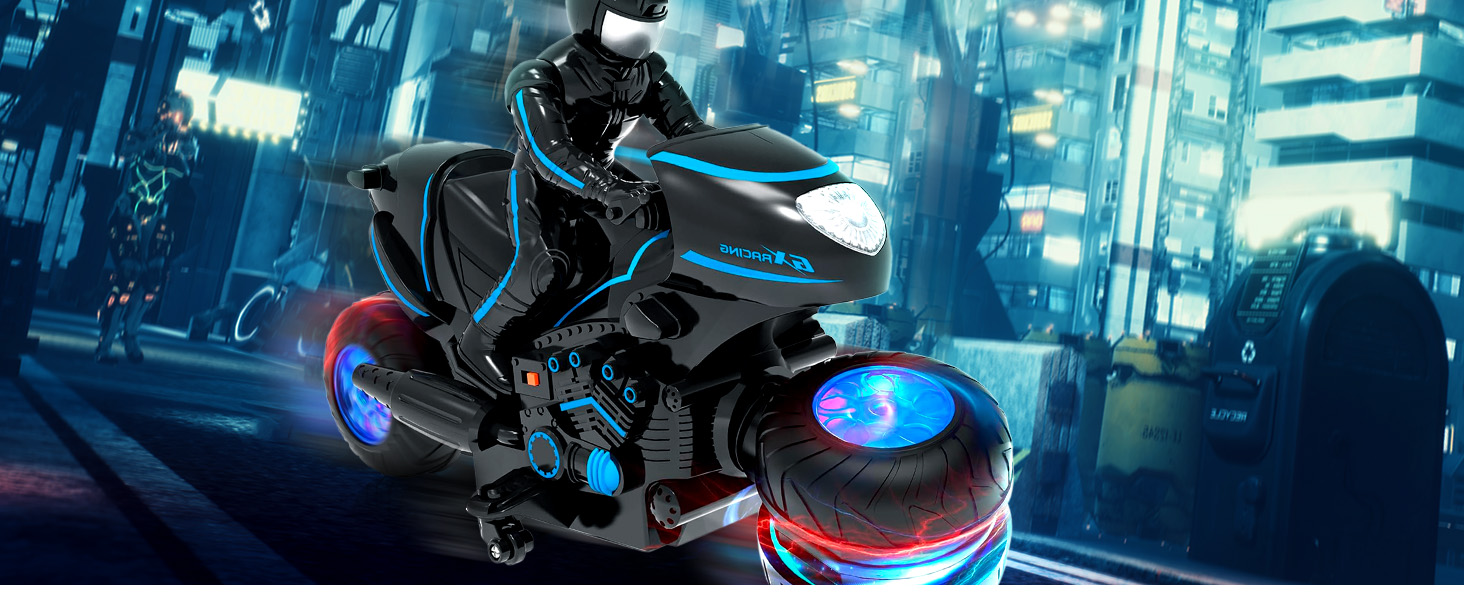 thumbnail video image 2 of Tecnock RC Motorcycle, Remote Control Motorcycles with LED Lights, RC Cars Dirt Bike Toy, 360° Spins and Flips, Gift for Kids, 2 of 9