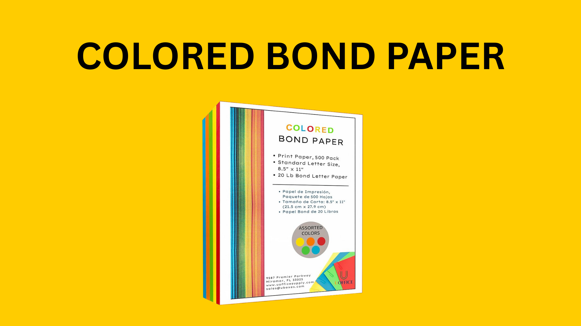 thumbnail video image 2 of UOFFICE Colored Bond Paper Bundle 8.5" x 11", 20lbs, 100 Pages, Yellow, 2 of 9