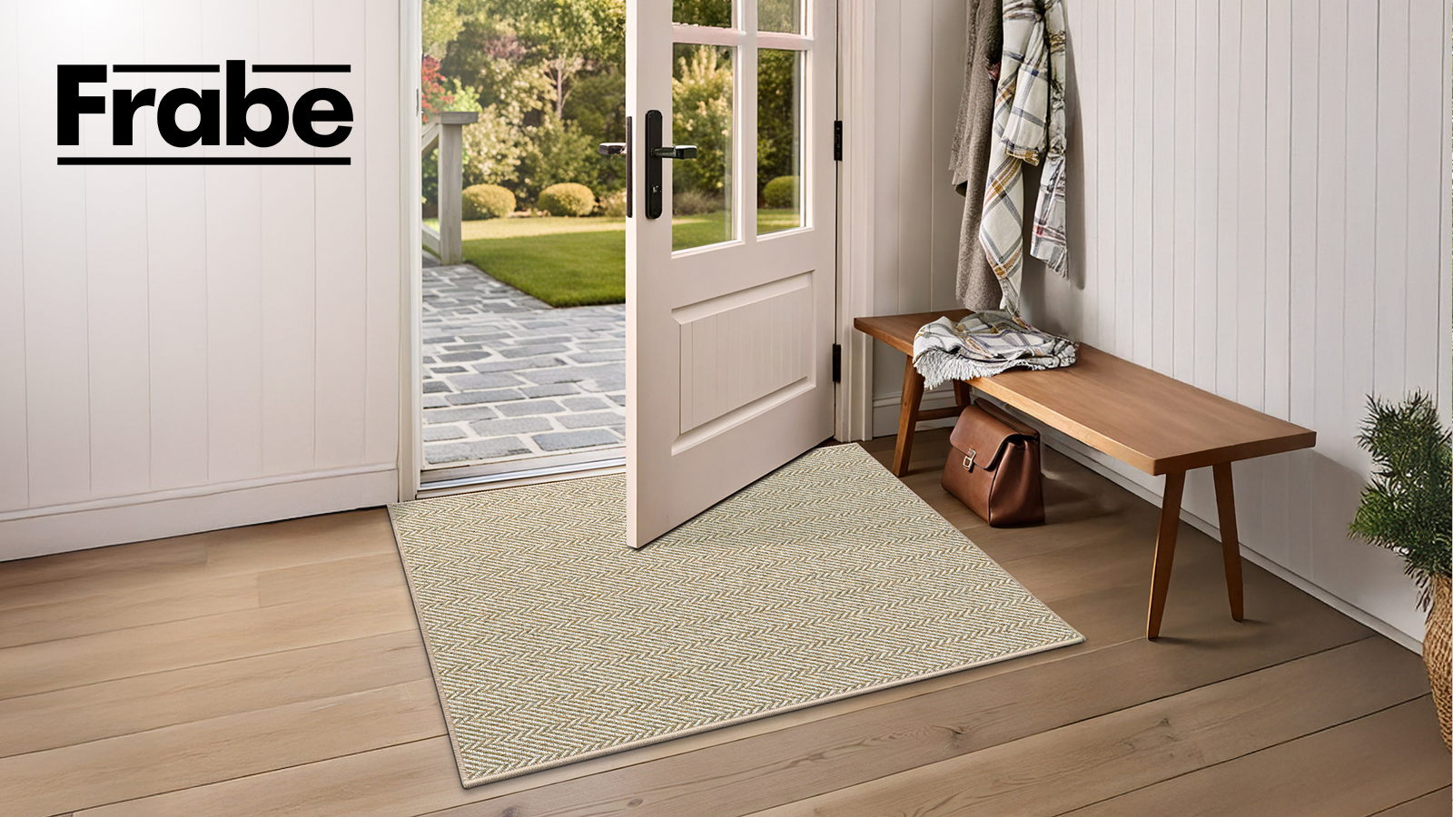 thumbnail video image 2 of FRABE Ultra Thin Indoor Door Mat Non Slip, Low Profile Entryway Mat, Pet Friendly Doormat with Herringbone Design for Inside, Patio, Porch, Beige, 32x48, 2 of 10