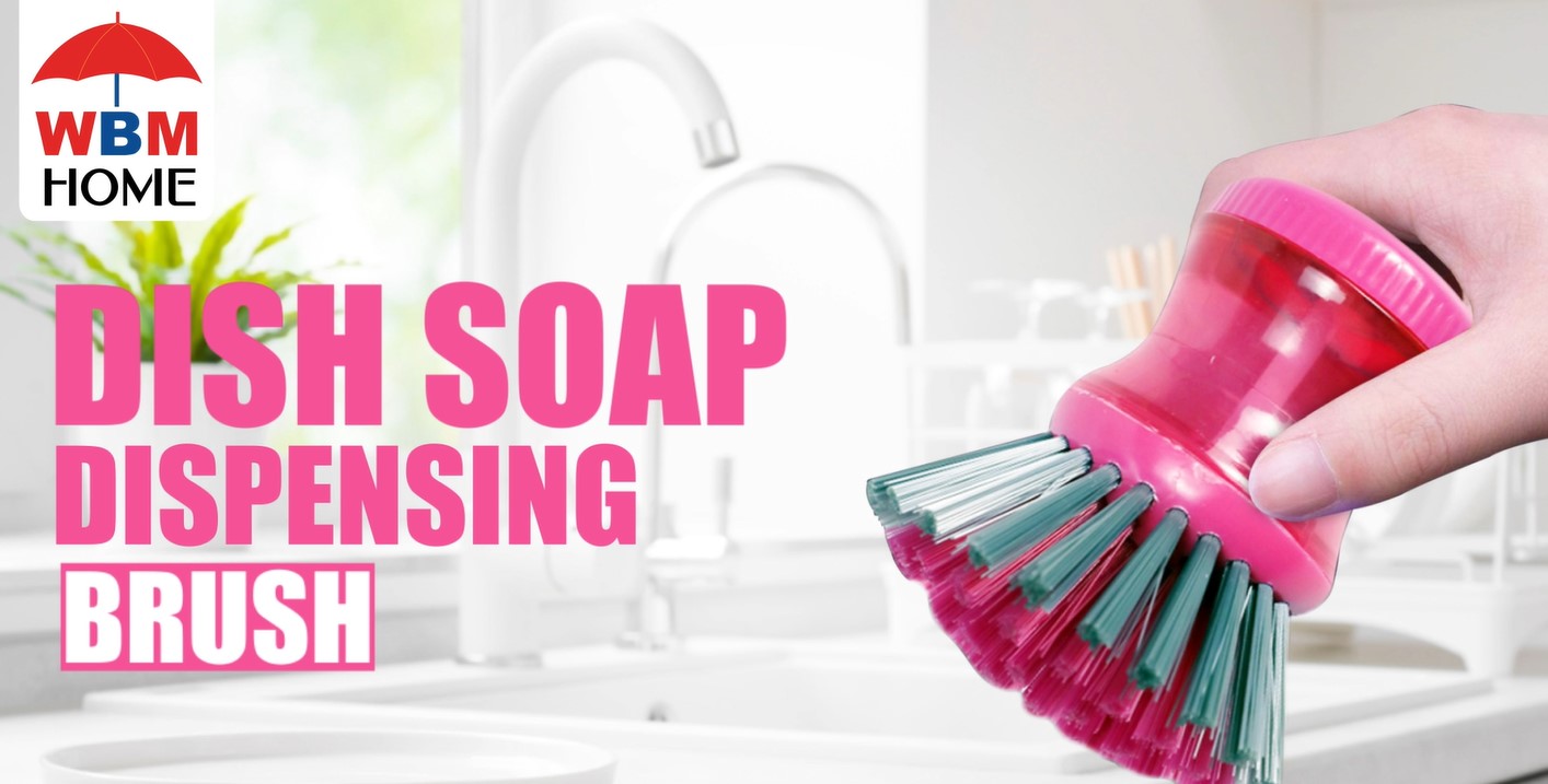 thumbnail video image 2 of WBM Dish Scrubber with Soap Dispenser, Pots Cleaning Soap Dispensing Dish Brush, Pack of 2, 2 of 7