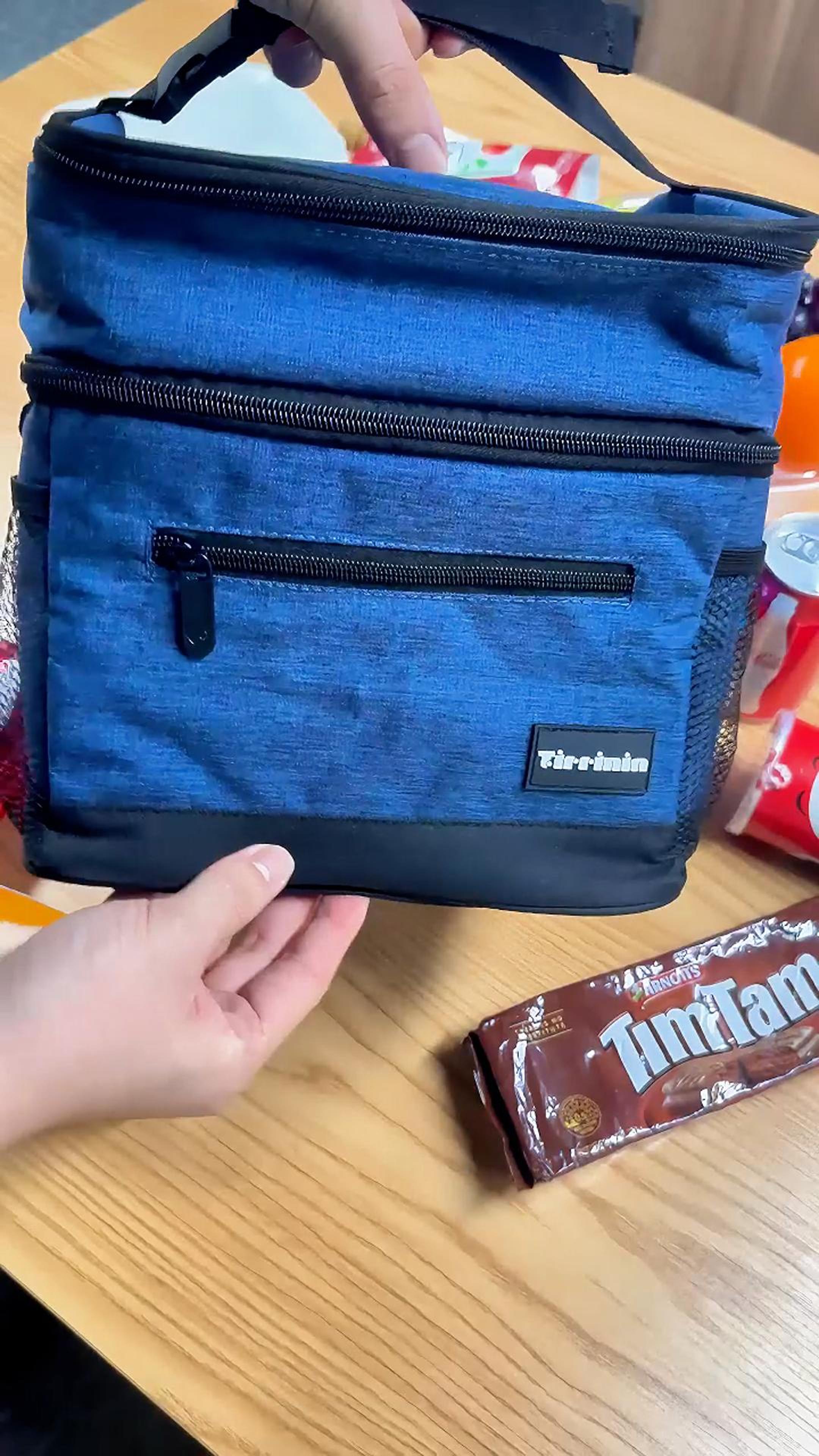 thumbnail video image 2 of Tirrinia Insulated Lunch Bag, All Ages, Leakproof Reusable Lunch Cooler Tote Bag, Dark Blue, 2 of 8