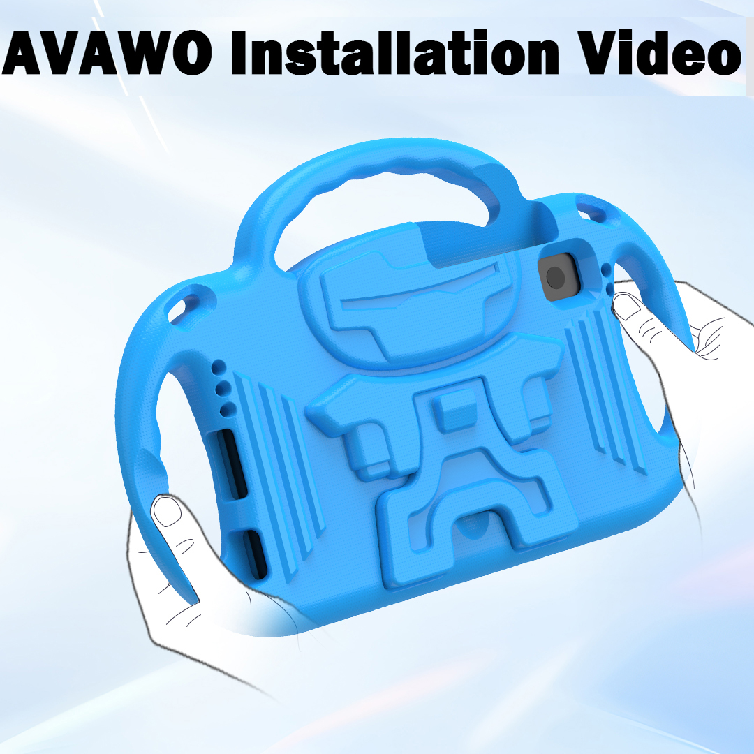 thumbnail video image 2 of AVAWO Case for iPad 6th Generation Kids with Shoulder Strap, Shockproof Handle Stand Protective Case for iPad 9.7" 5&6th Gen&iPad Air - Blue, 2 of 9
