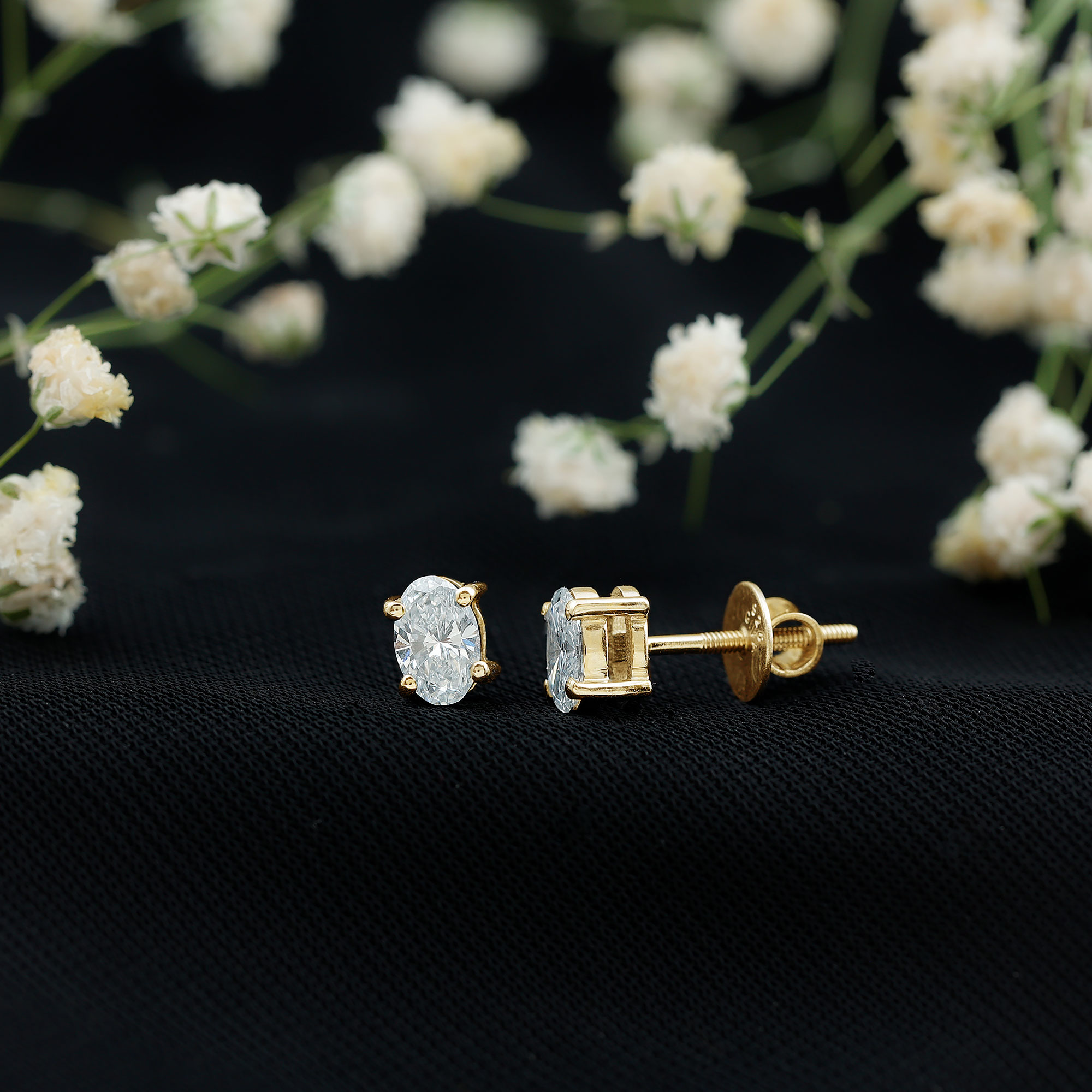 thumbnail video image 2 of Rosec Jewels Lab Grown Diamond Stud Earrings for Women - 4X6 mm Oval Diamond Earrings - EF-VS Grade, 10K Yellow Gold, 2 of 9