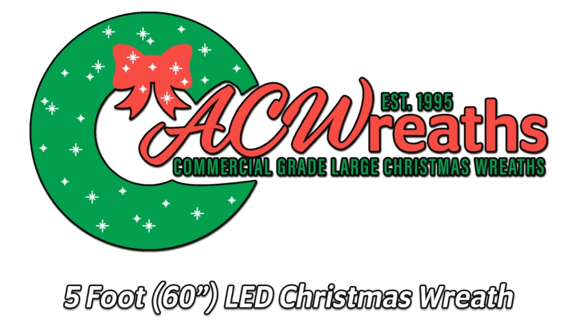 thumbnail video image 2 of 5 Foot (60 inch) L.E.D. Christmas Wreath with Pre-lit Red Bow, 2 of 6