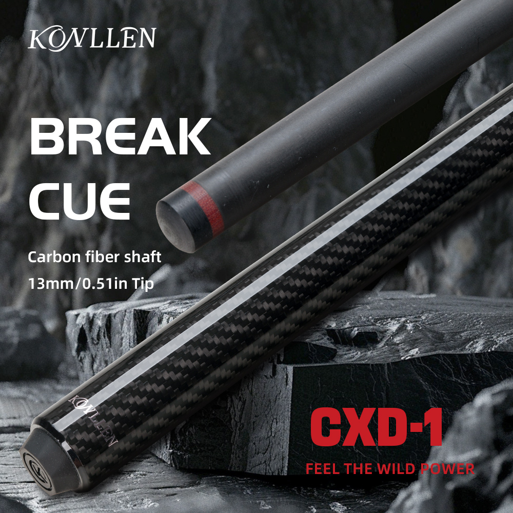 thumbnail video image 2 of KONLLEN Carbon Fiber Break Cue Pool Stick 147cm Powerful and Precise Break Shaft Pool Stick with 13.0mm Tips, 2 of 9