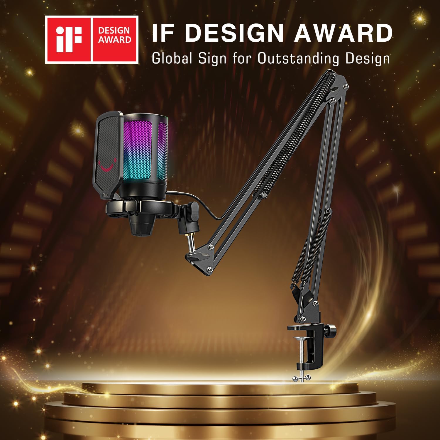 thumbnail video image 2 of FIFINE Gaming Microphone with Boom Arm for PC Computer PS5 PS4 , USB Streaming Microphone Kit with RGB, Condenser, Mute Button, Gain Control for Recording-A6TW, 2 of 10