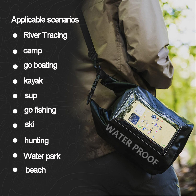 thumbnail video image 2 of 5L Water Proof Bag Outdoor PVC Dry Sack Touchscreen Waterproof Backpack Phone Pouch, Roll Top Crossbody for Kayaking, Boating, Fishing, Camping, Beach, Travel, 2 of 15