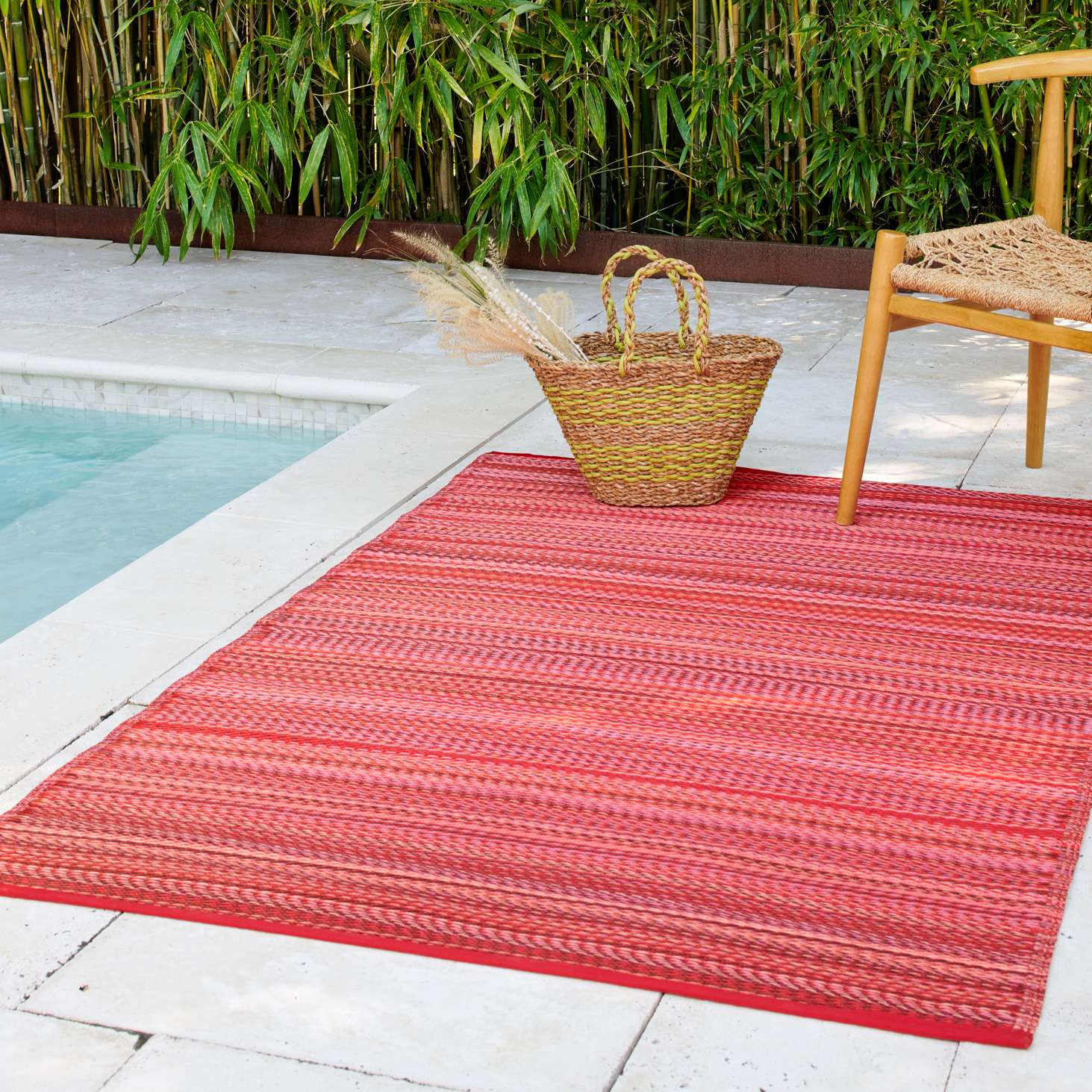 thumbnail video image 2 of Fab Habitat Striped Outdoor Rug - Waterproof, Fade Resistant, Crease-Free, Reversible - Premium Recycled Plastic - Patio Porch Balcony Deck - Cancun Sunset - 8x10 ft, 2 of 9