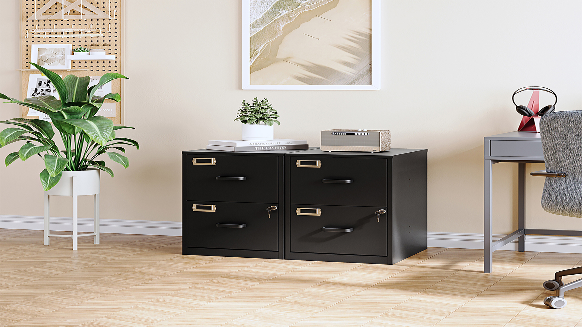 thumbnail video image 2 of STANI 2 Drawer Filing Cabinet with Lock, Metal Vertical File Storage Cabinets for Home Office, Letter/A4 File Folders Storage, Assembly required (Black), 2 of 11