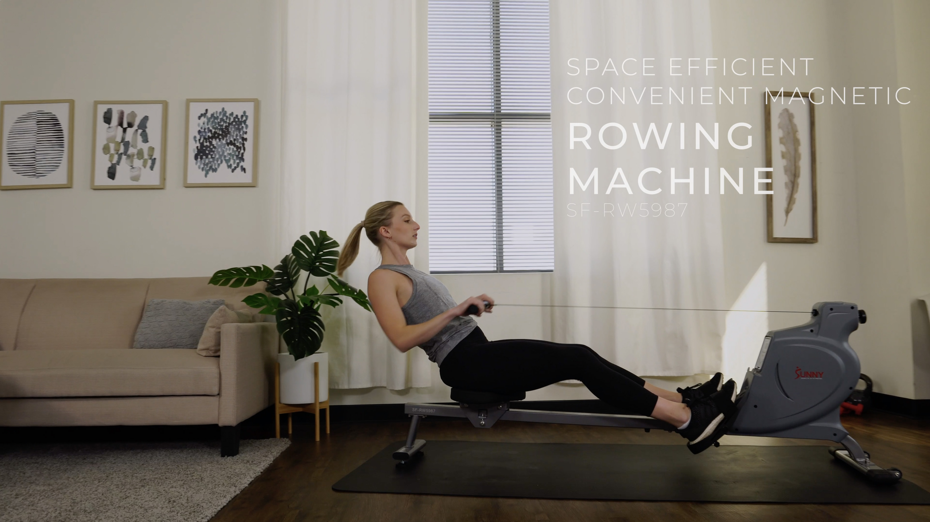 thumbnail video image 2 of Sunny Health & Fitness Space Efficient Convenient Magnetic Rowing Machine – SF-RW5987, 2 of 9