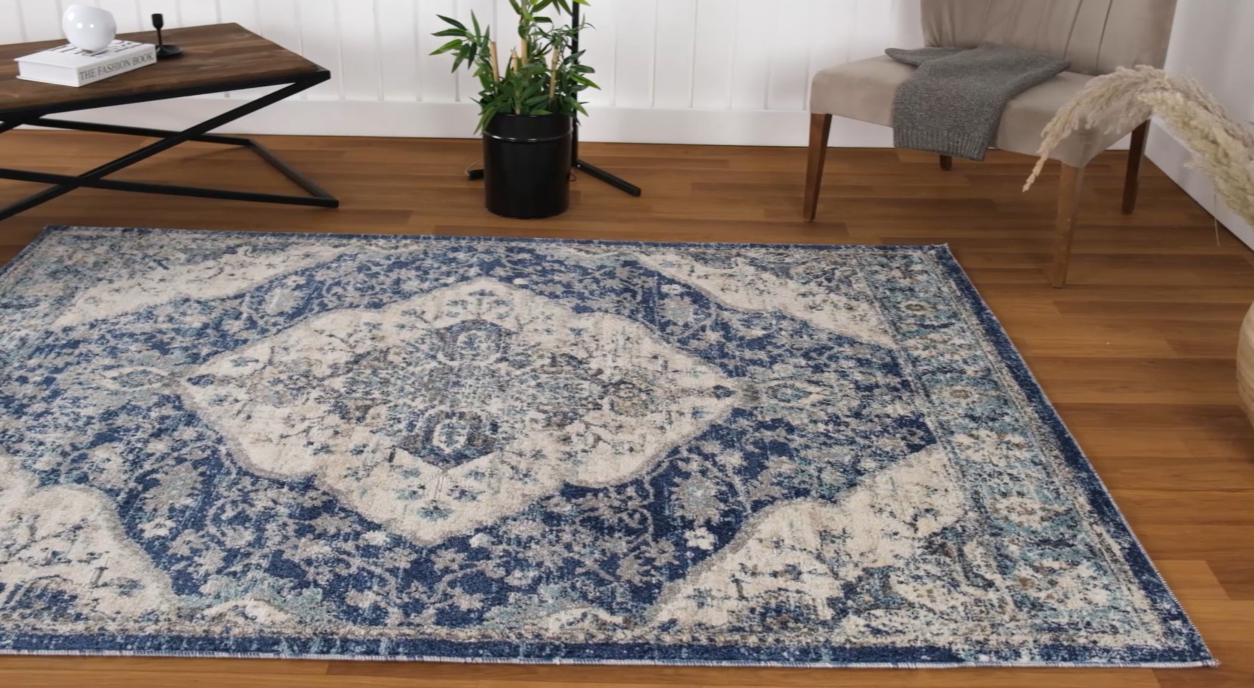 thumbnail video image 2 of Luxe Weavers Vintage Oriental Blue 8x10 Area Rug Carpet for Living Room, Jute Backed, 2 of 9