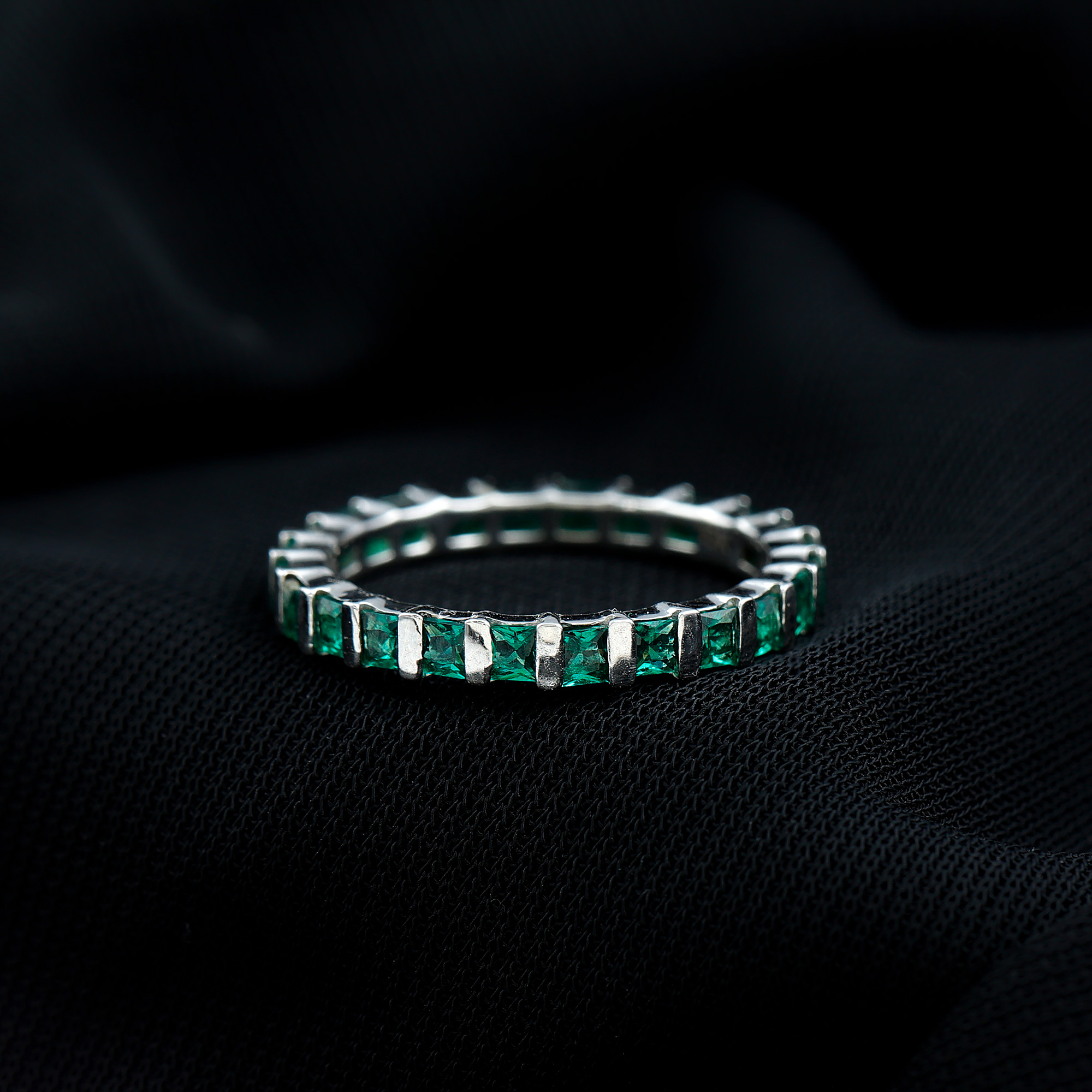 thumbnail video image 2 of Rosec Jewels Lab Created Emerald Full Eternity Band Ring for Women - AAAA Quality, 14K Yellow Gold, US 8.50, 2 of 8