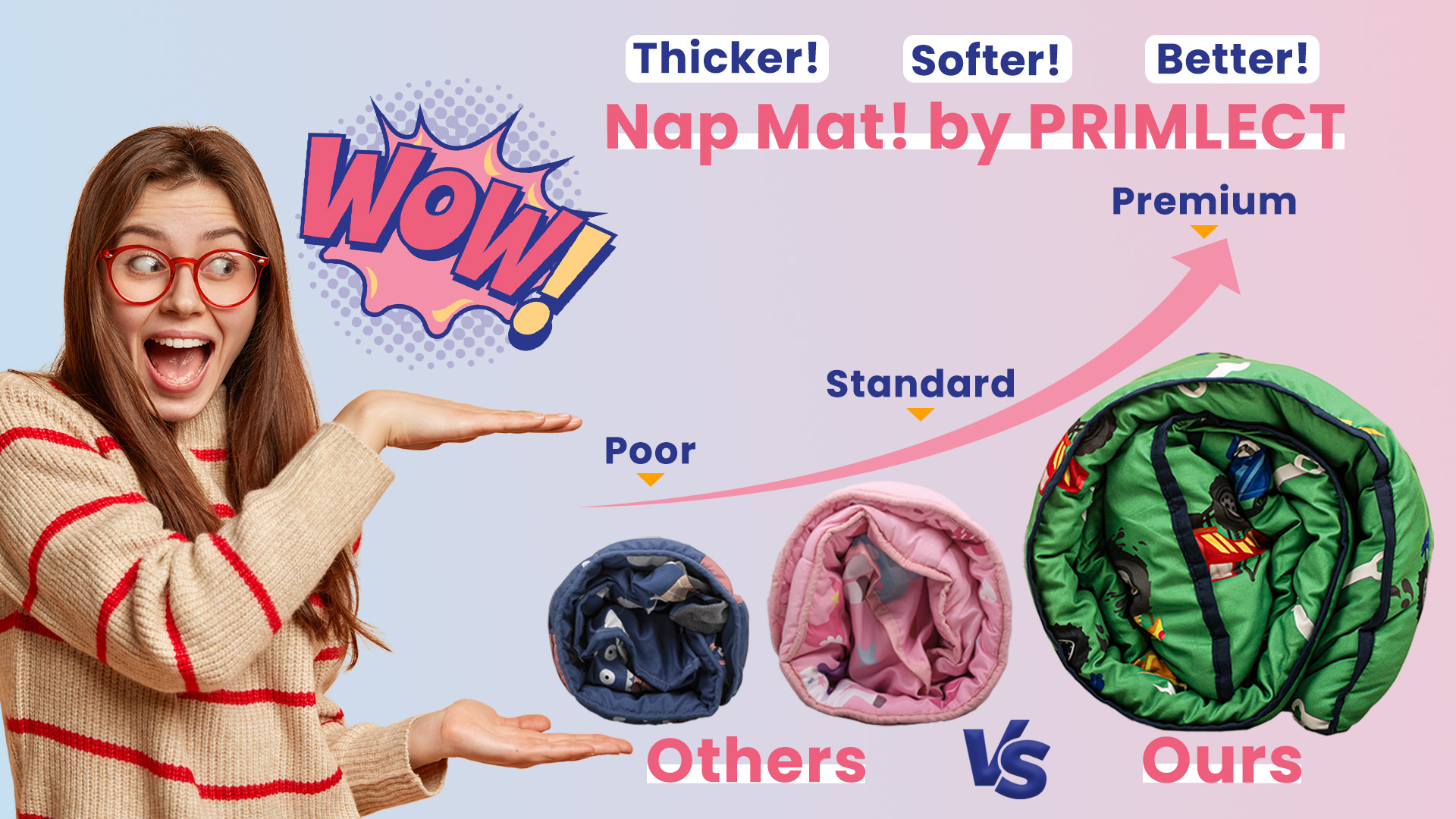 thumbnail video image 2 of Primlect Nap Mat, 55" x 22" x 3" Sleeping Bag with Zipper, Removable Pillow and Blanket, for Daycare, 2 of 8