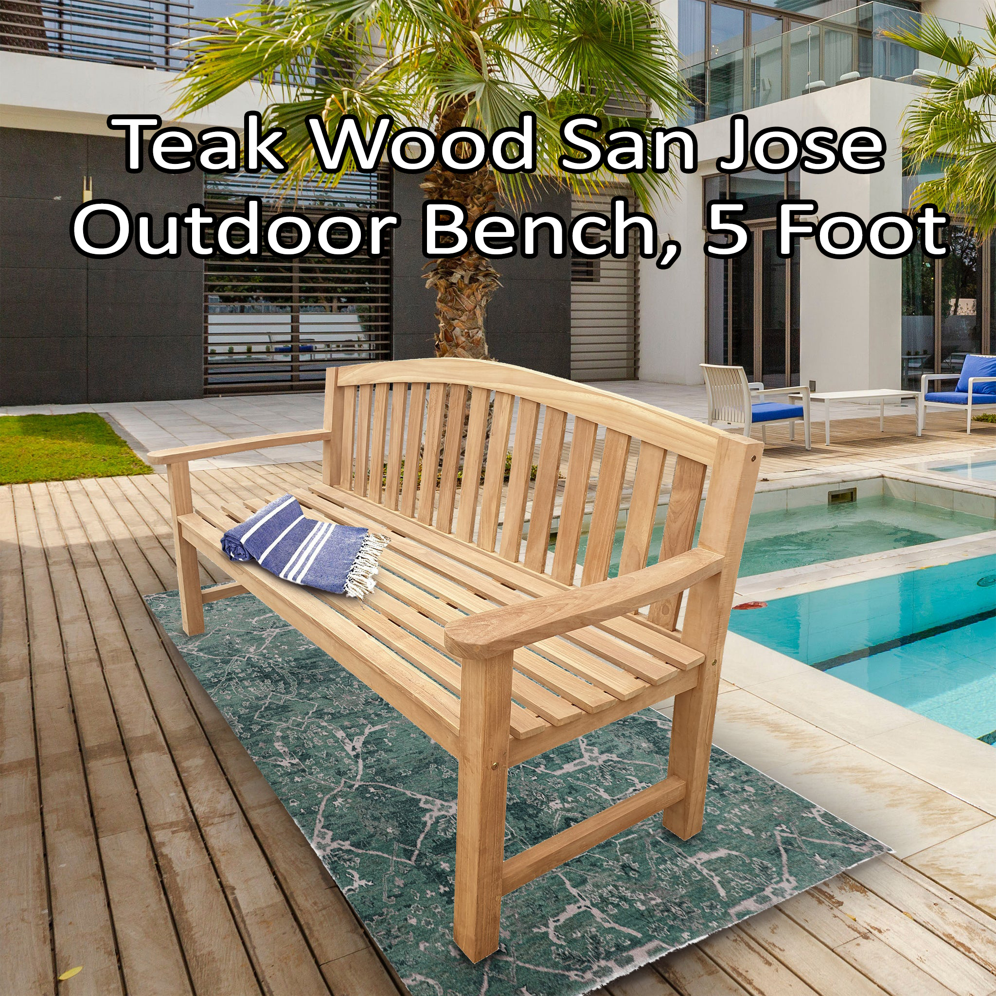 thumbnail video image 2 of Teak Wood San Jose Outdoor Patio Bench, 5 Foot, 2 of 5