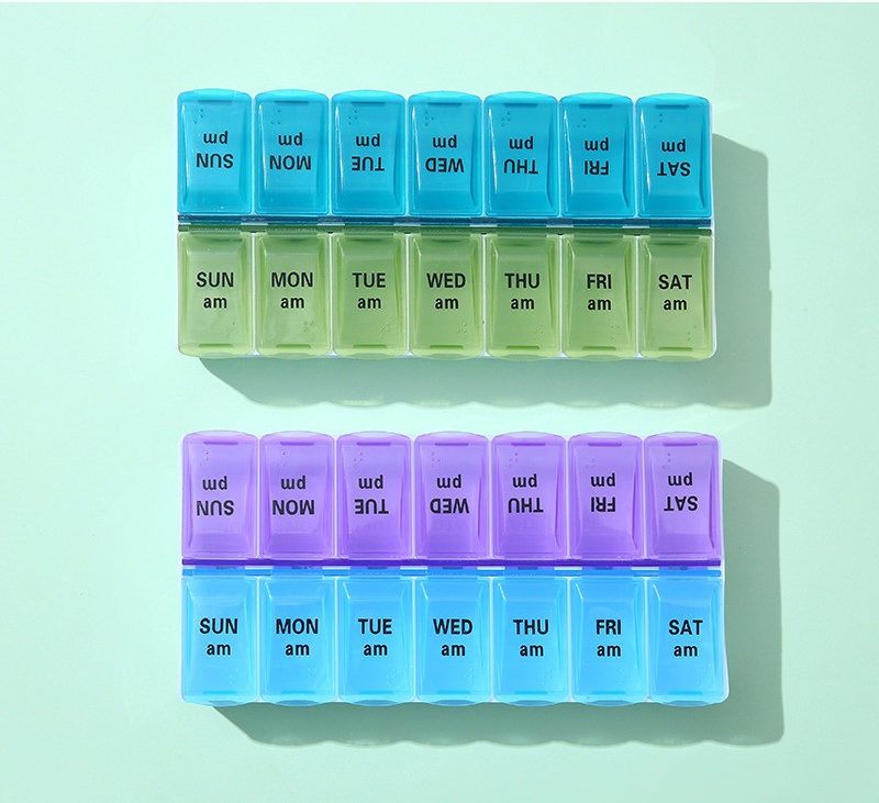 thumbnail video image 2 of TNSAWRRYOE Double-Row 14-Compartment Braille-Labeled Weekly Pill Organizer with Independent Morning&Evening Compartments for Medication Storage, 2 of 7