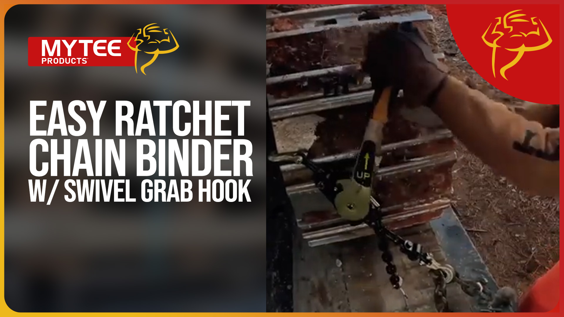 thumbnail video image 2 of (2 Pack) 3/8" - 1/2"Easy Ratchet Chain Binder with Grab Hooks & 6000 lbs WLL - Heavy Duty Tie Down Ratchet Load Binder for Flatbed Trailers & Trucks, 2 of 10