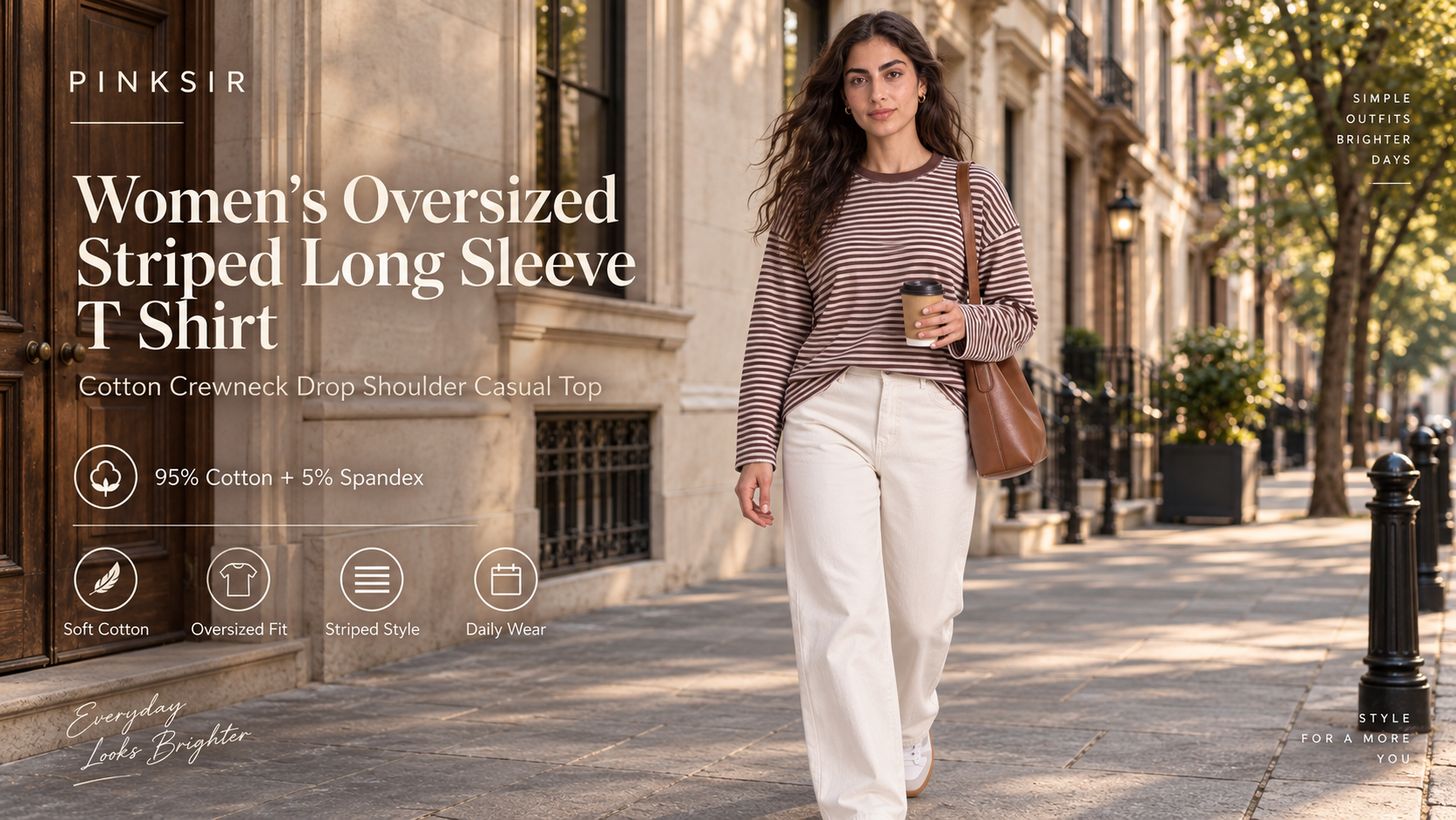 thumbnail video image 2 of PINKSIR Women's Oversized Striped Long Sleeve T Shirt Cotton Crewneck Casual Tops, 2 of 10