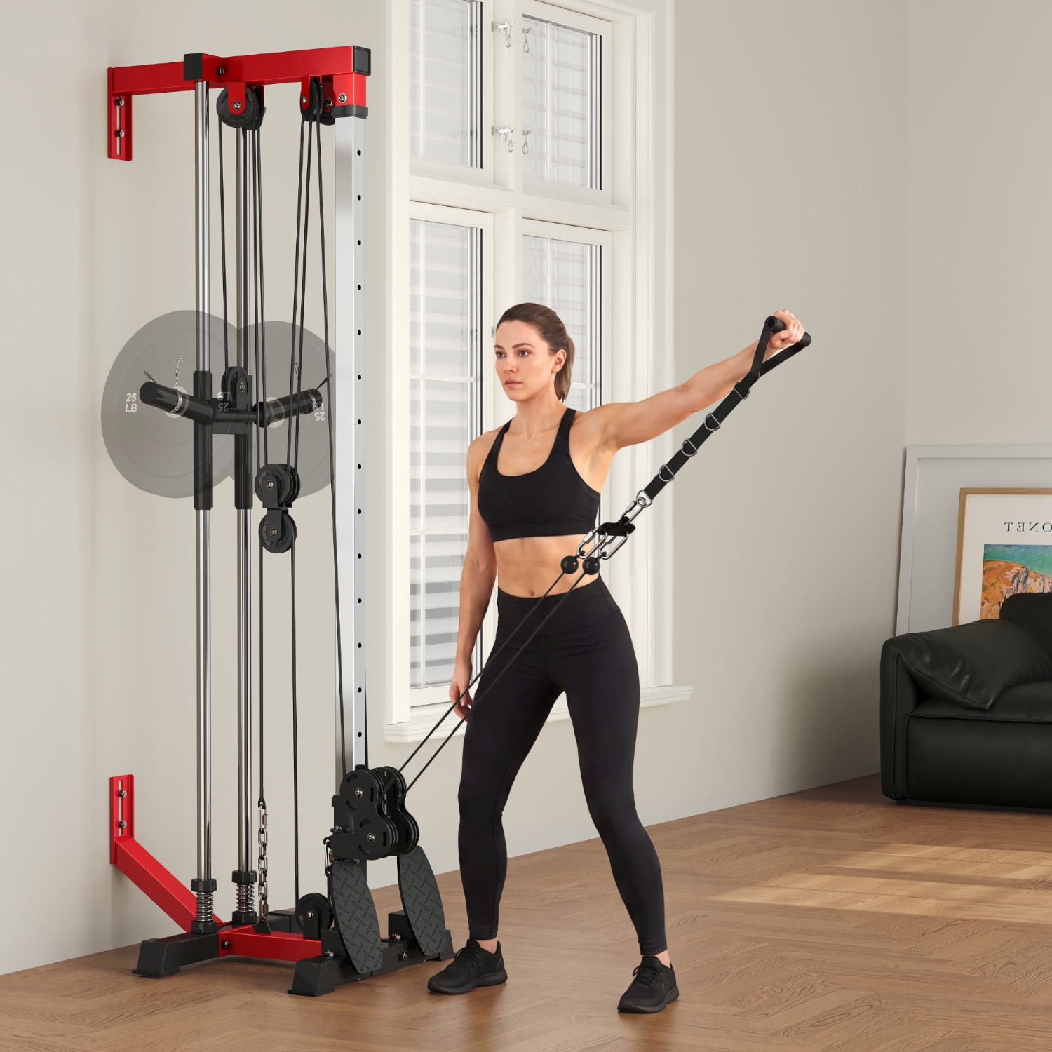 thumbnail video image 2 of Cable Crossover Machine, Lat Pulldown Cable Training for Home Gym Station, Wall Mounted Pulley Tower functional trainer with Adjustable 18 Positions Dual Pulley System, 2 of 9