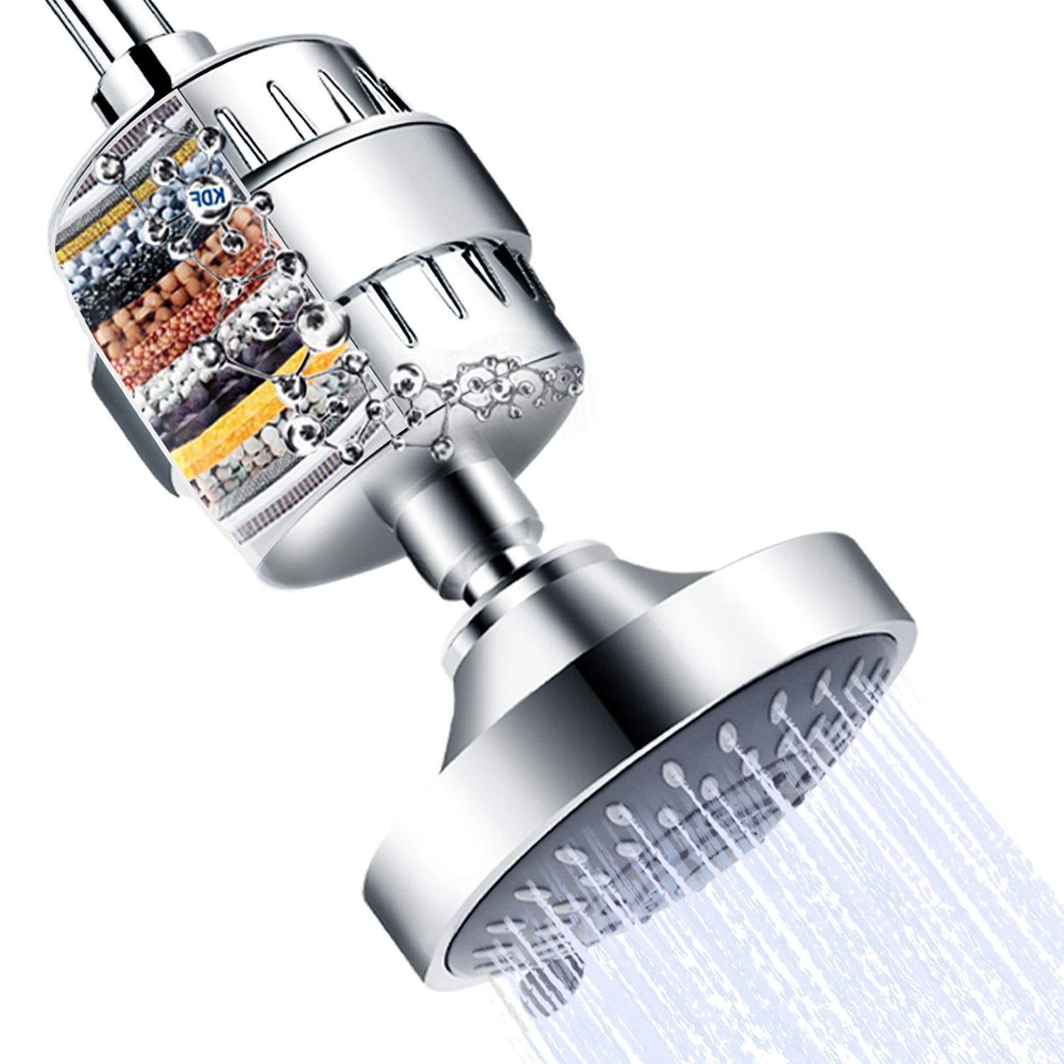 thumbnail video image 2 of FEELSO 5-Spray Shower Head with 15-Stage Filter for Hard Water, Removes Impurities, High Pressure, 2 of 7