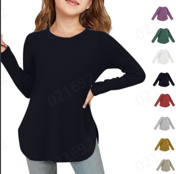 thumbnail video image 2 of MHFRRA Girls Clothes Girls Long Sleeve Shirts Kids Arc Hem Side Slit Soft Tunic Tops T Shirts 4-5 Years, 2 of 7