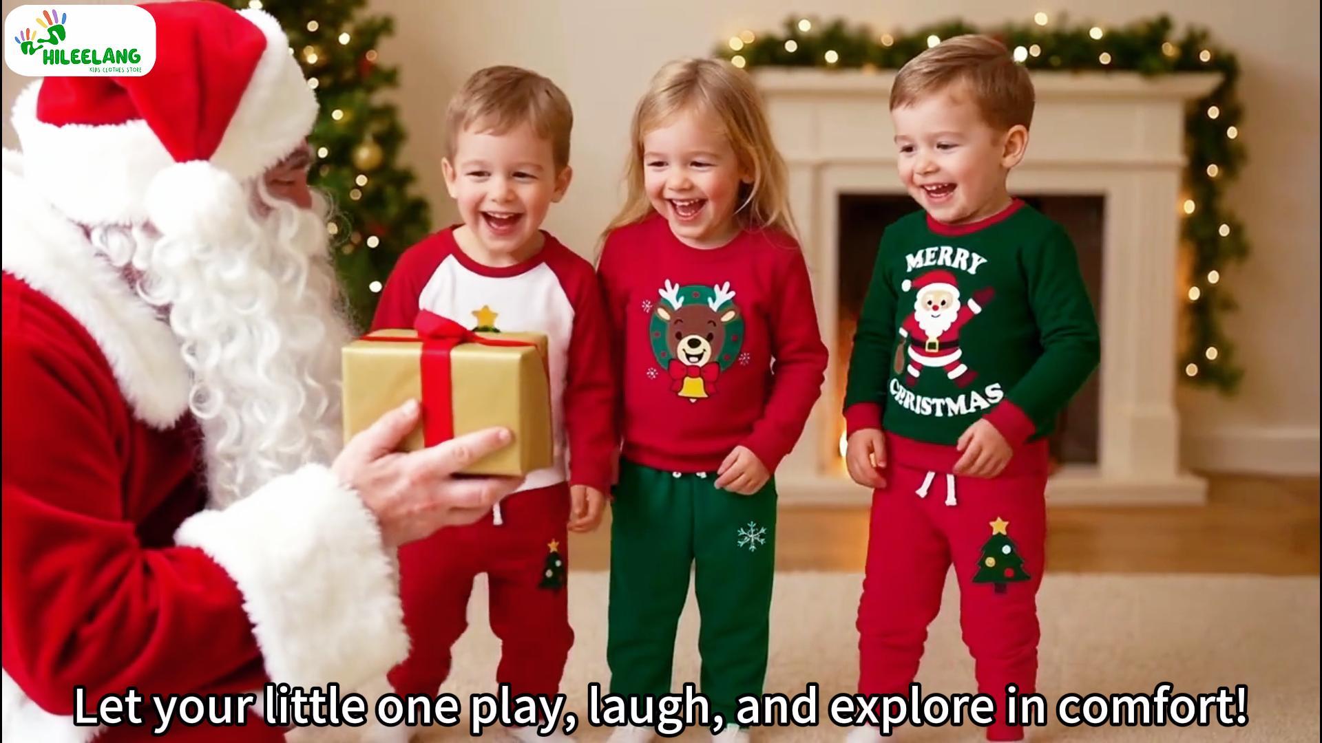 thumbnail video image 2 of HILEELANG Toddler Boys Christmas Tree Embroidery Sweatshirt and Pants Set, 2 Piece Long Sleeve Outfit for Kids, Cotton Fall Winter Clothes 5T, 2 of 9