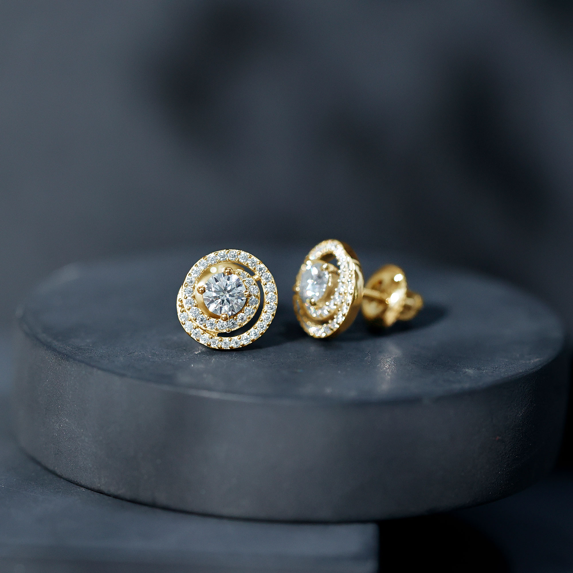 thumbnail video image 2 of Rosec Jewels Lab Grown Diamond Swirl Earrings Studs with Screw Back - EF-VS Quality - Ready to Gift for Birthday, 10K Yellow Gold, 2 of 8