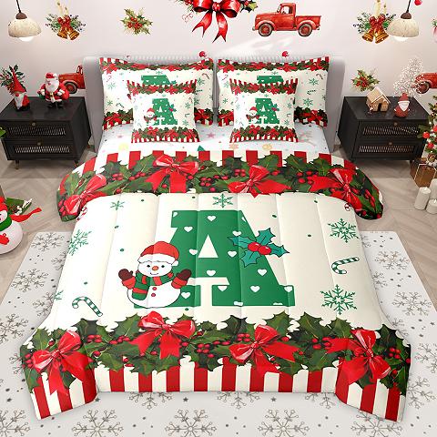 thumbnail video image 2 of Homewish Herat Print Monogrammed L 7-Piece Twin Bedding Sets,Kawaii Bowtie Ribbon Bedding Comforter Set,Sweet Christmas Candy Cane Sheet Sets For Girl Teens,Ultra Soft Bedroom Decor Reversible, 2 of 9
