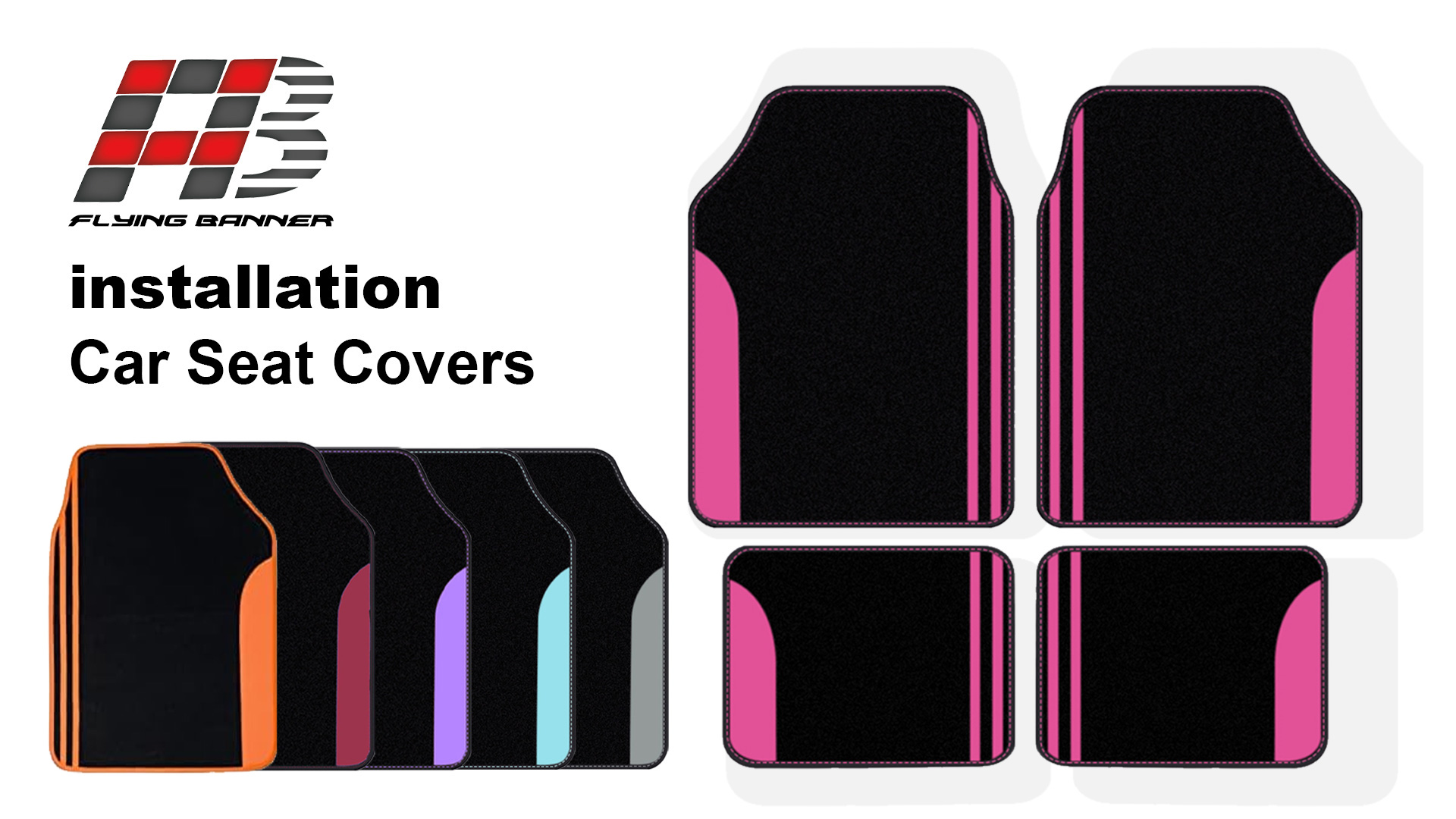 thumbnail video image 2 of Flying Banner car floor mas 4 pieces set non slip carpet car mats automotive waterproof car floor mats lady girl black mint, 2 of 9