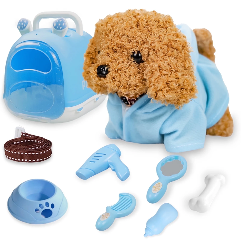 Sunforu Pet Care Play Set,Little Plush Brown Teddy Dog Grooming