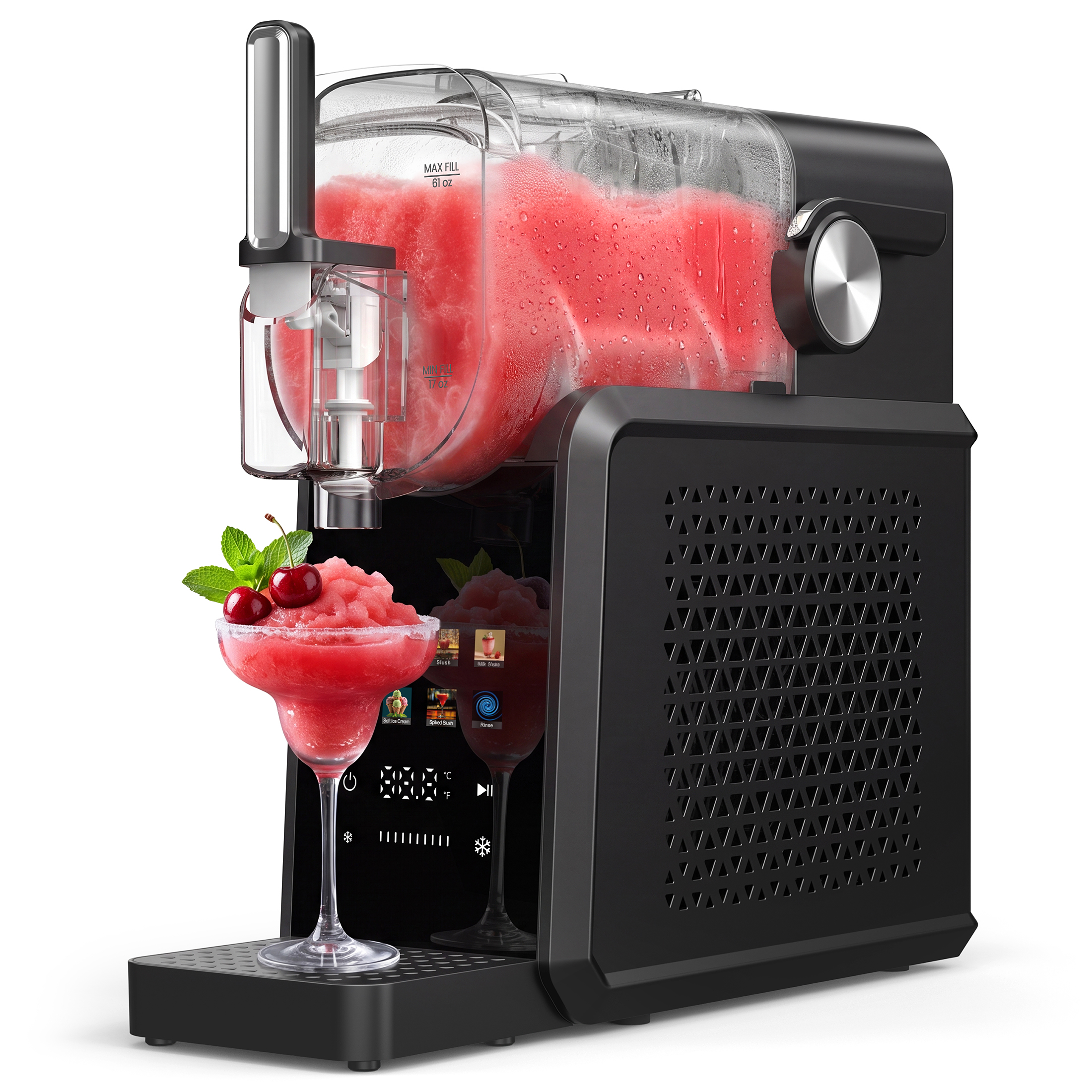 thumbnail video image 2 of Hivroo 90-oz Slushie Machine– Frozen Drink Machine, No Ice Needed, Auto-Clean, 7 Presets, Dishwasher Safe, 2 of 10