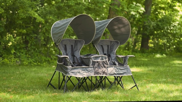 thumbnail video image 2 of Go With Me Duo Deluxe Portable Infant Chair, Double Seat, Indoor and Outdoor, Grey, 2 of 11
