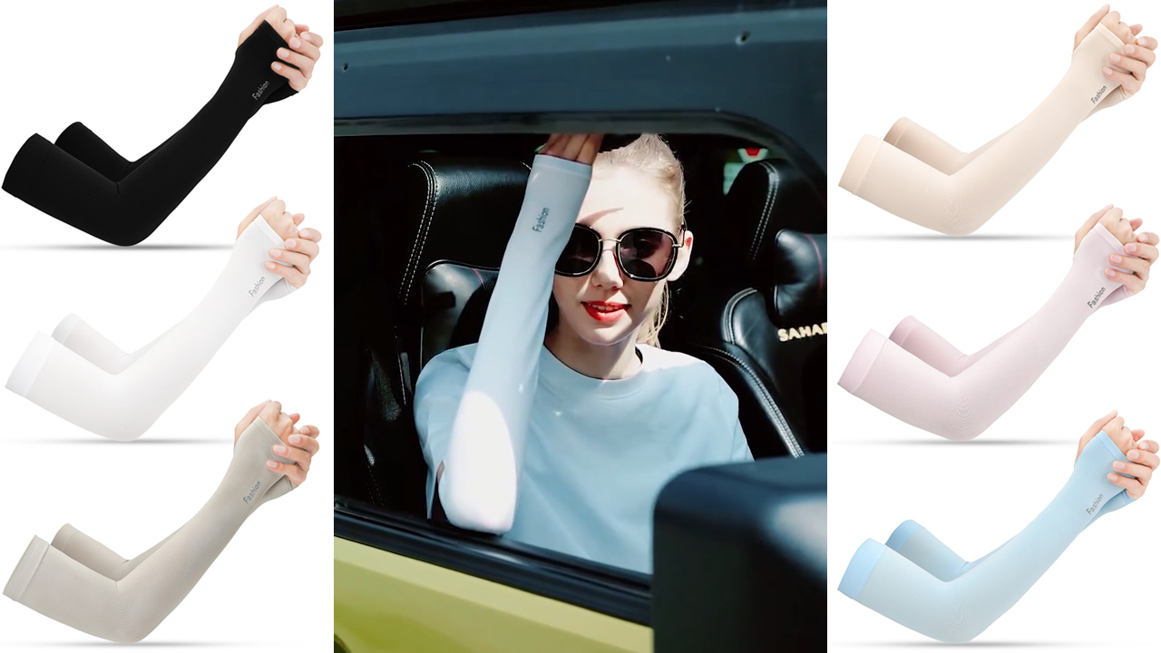 thumbnail video image 2 of beister 3 Pairs UV Protection Cooling Arm Sleeves for Women Men, Long Sunblock Protective Cycling Arm Cover, 2 of 8